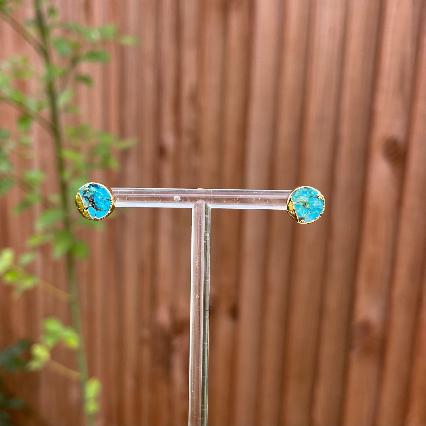 Round Minimalist Copper Turquoise Studs