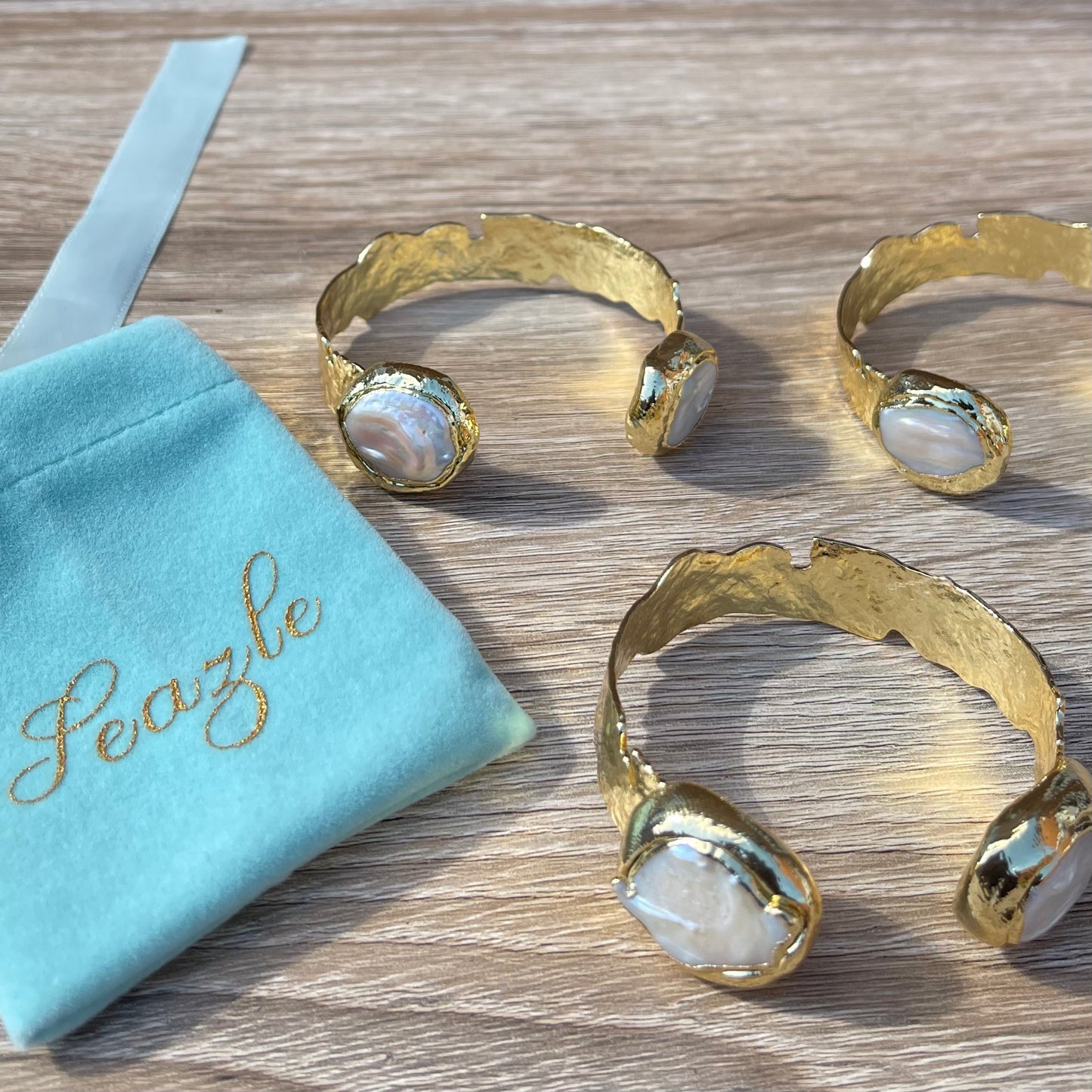 Adjustable Gold Pearl Cuff Bangle