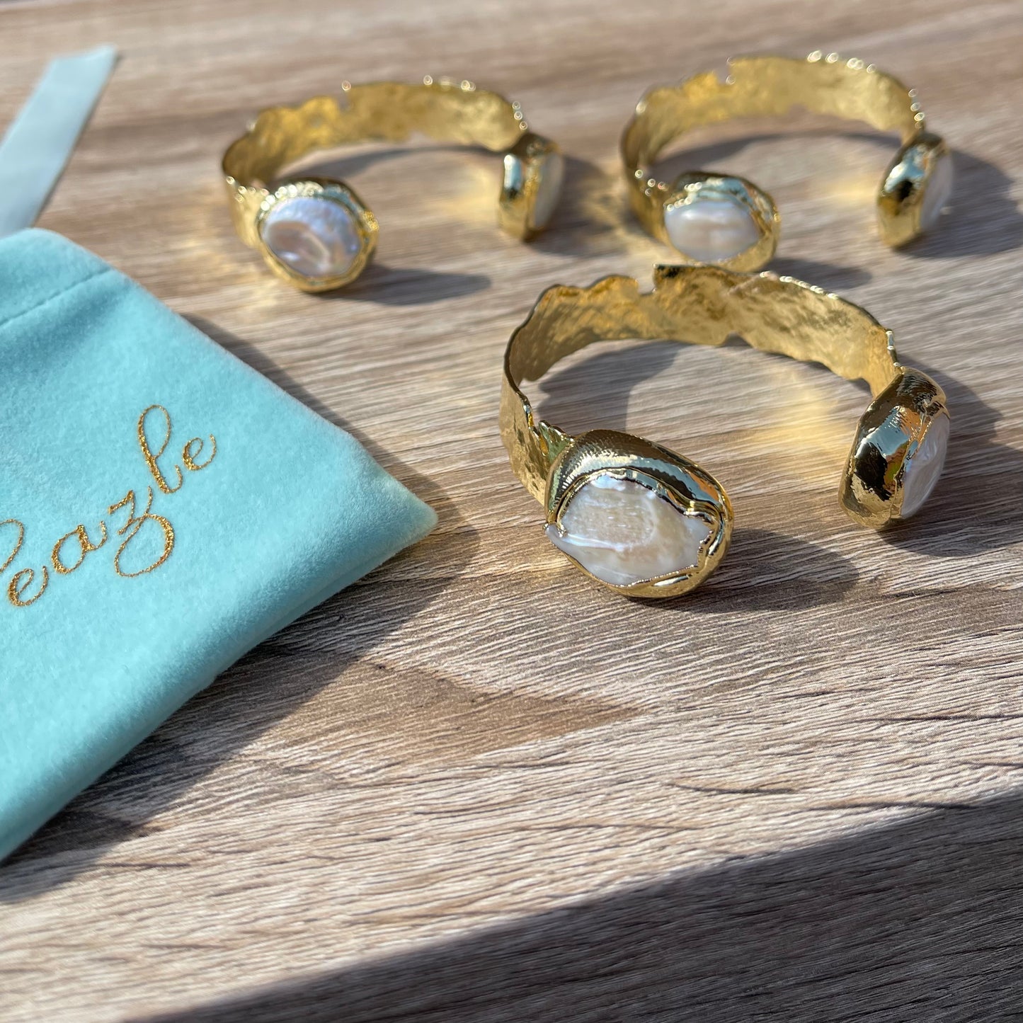 Adjustable Gold Pearl Cuff Bangle