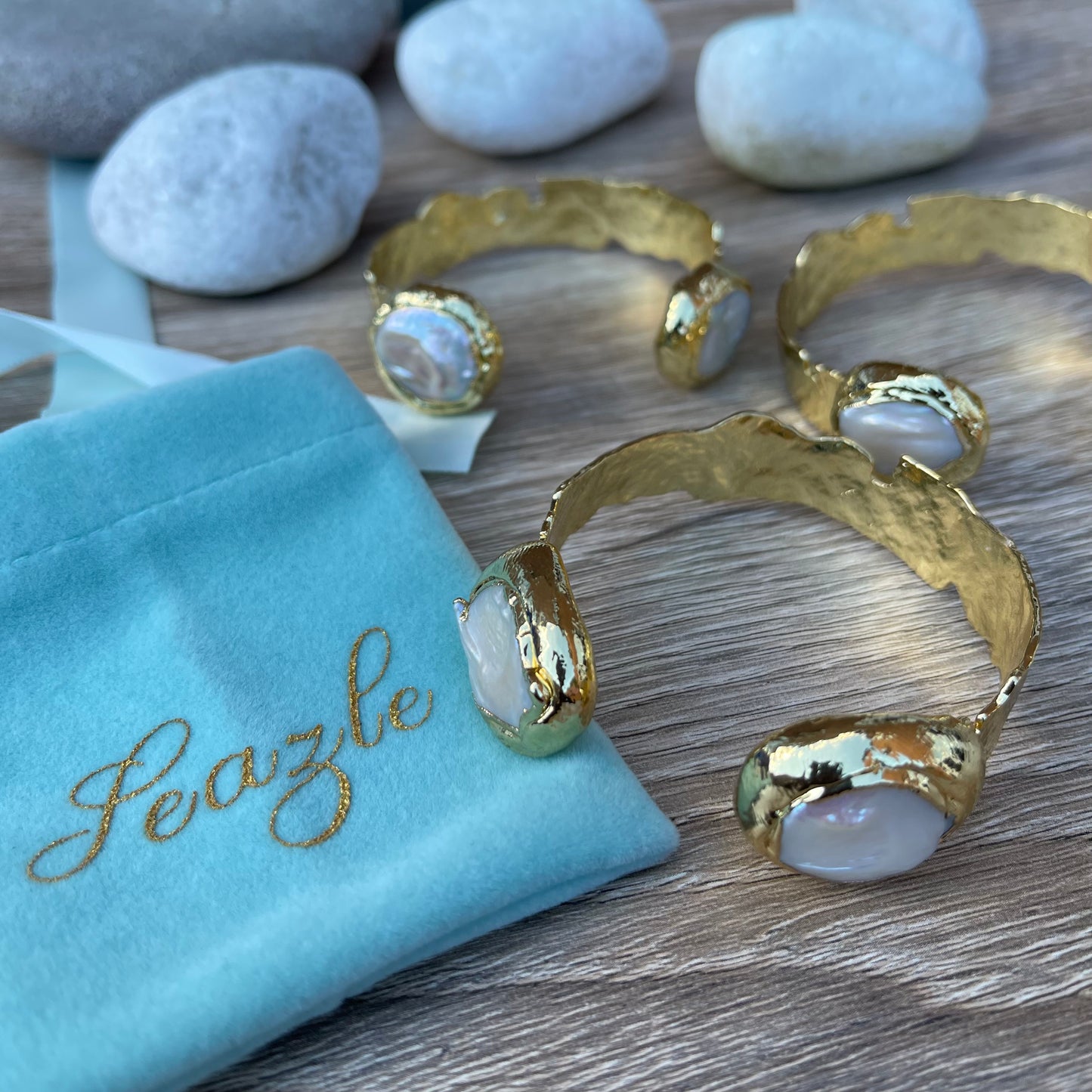 Adjustable Gold Pearl Cuff Bangle