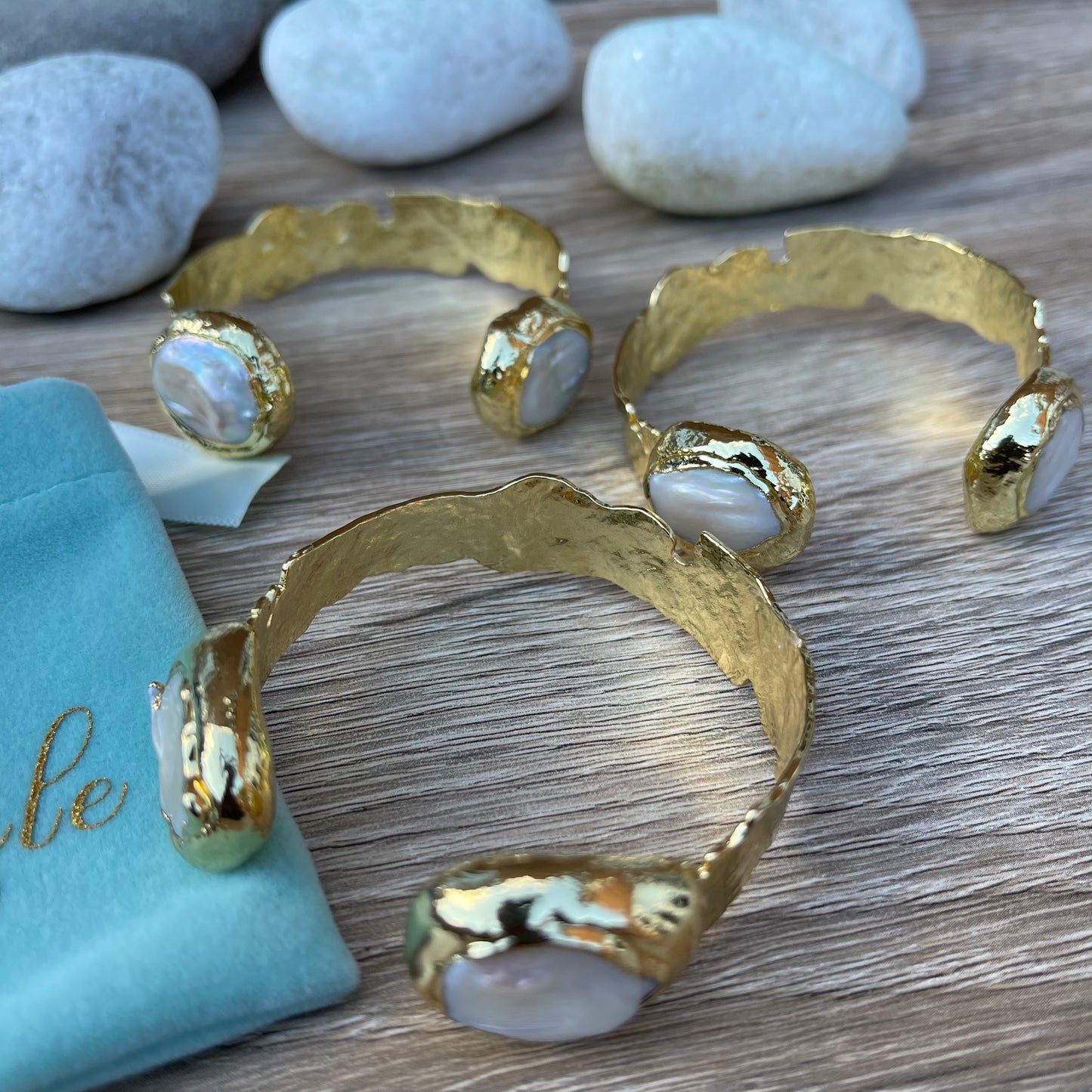 Adjustable Gold Pearl Cuff Bangle
