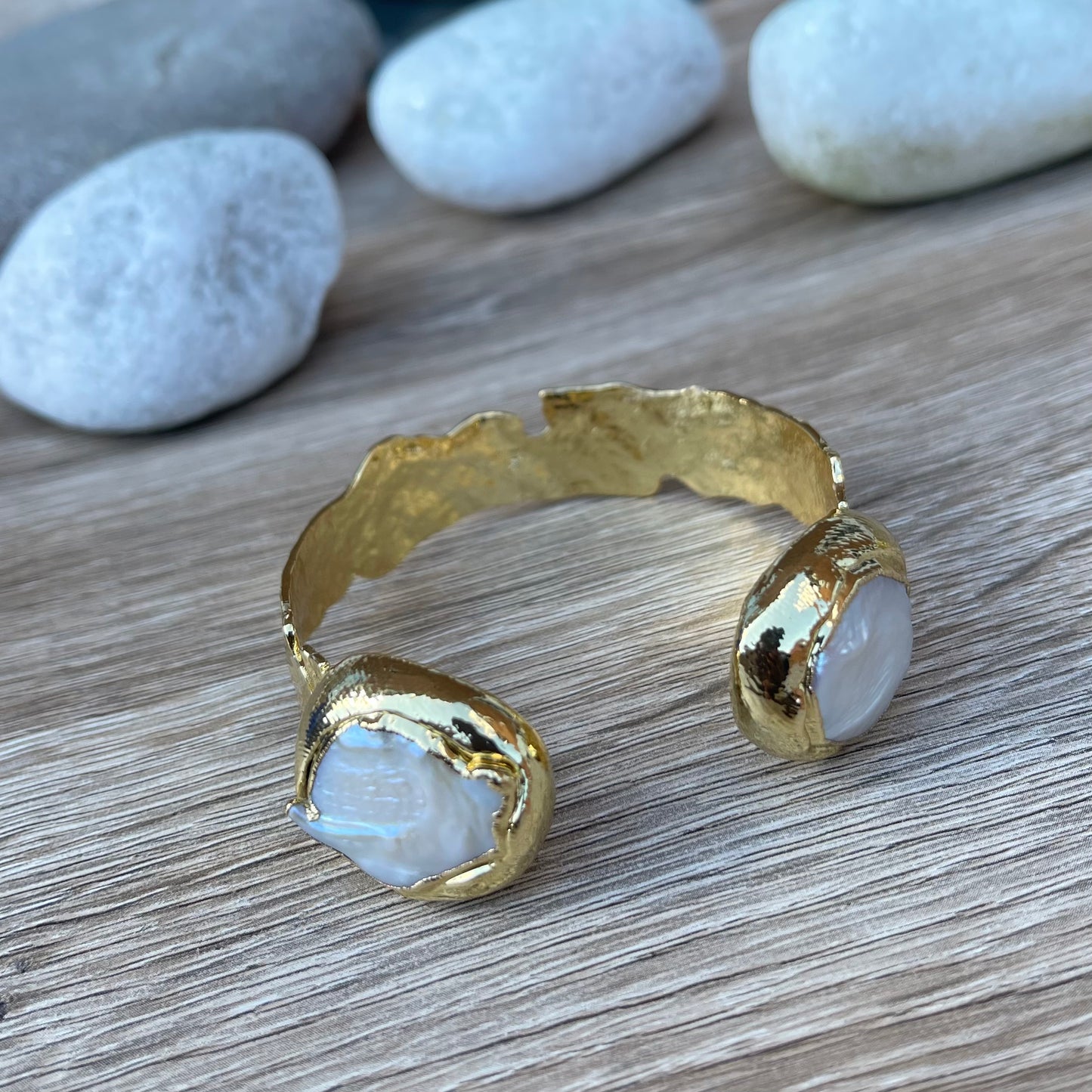 Adjustable Gold Pearl Cuff Bangle