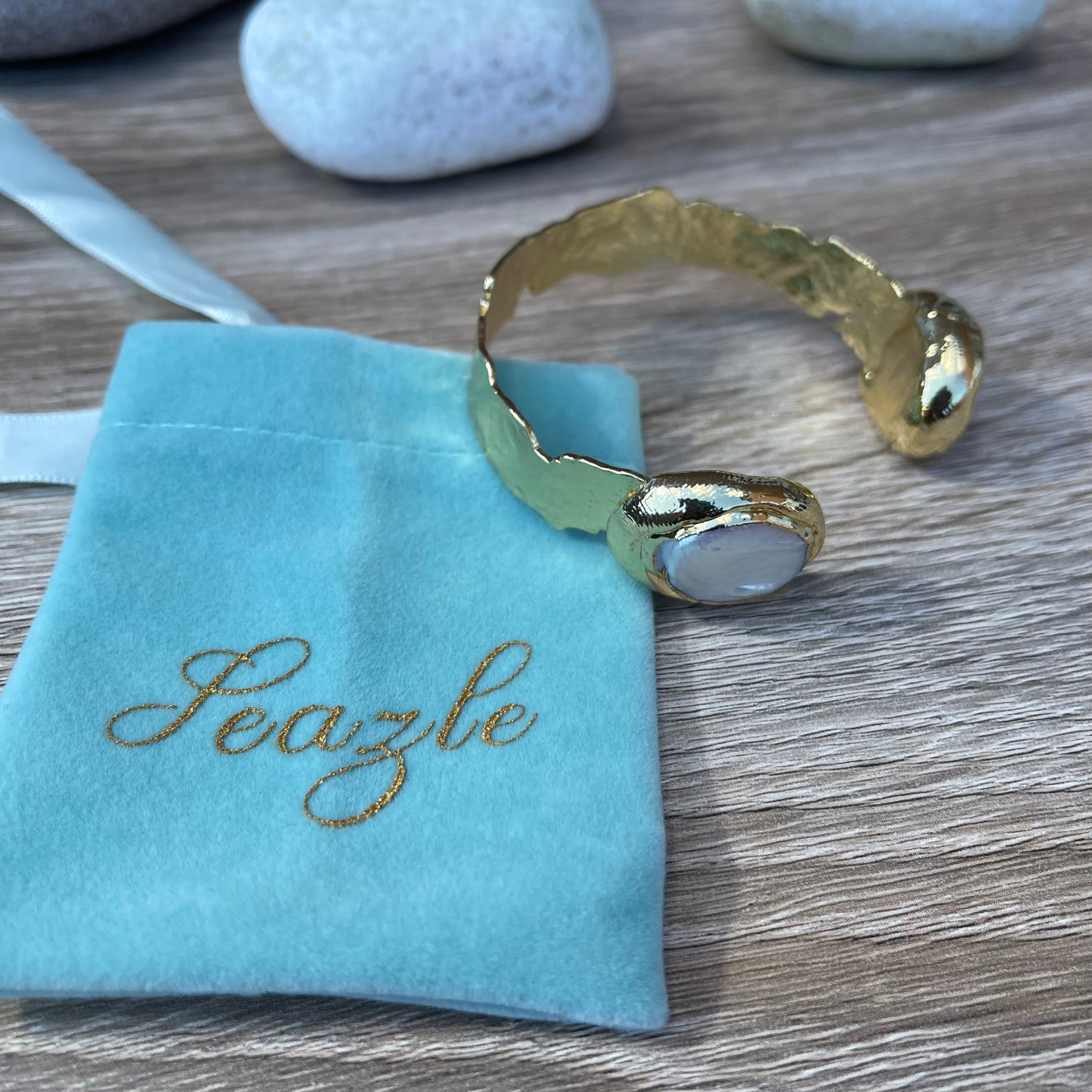 Adjustable Gold Pearl Cuff Bangle