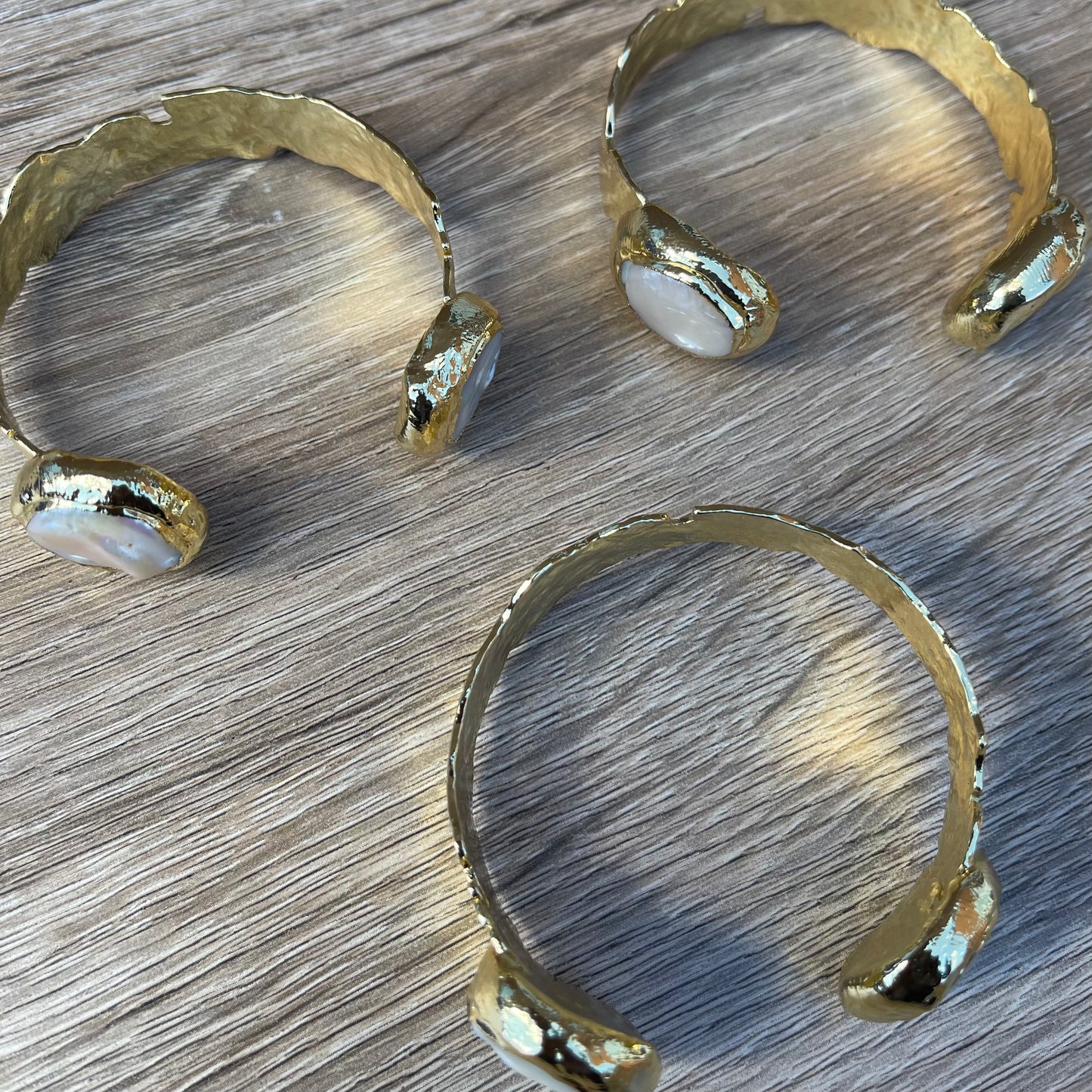 Adjustable Gold Pearl Cuff Bangle