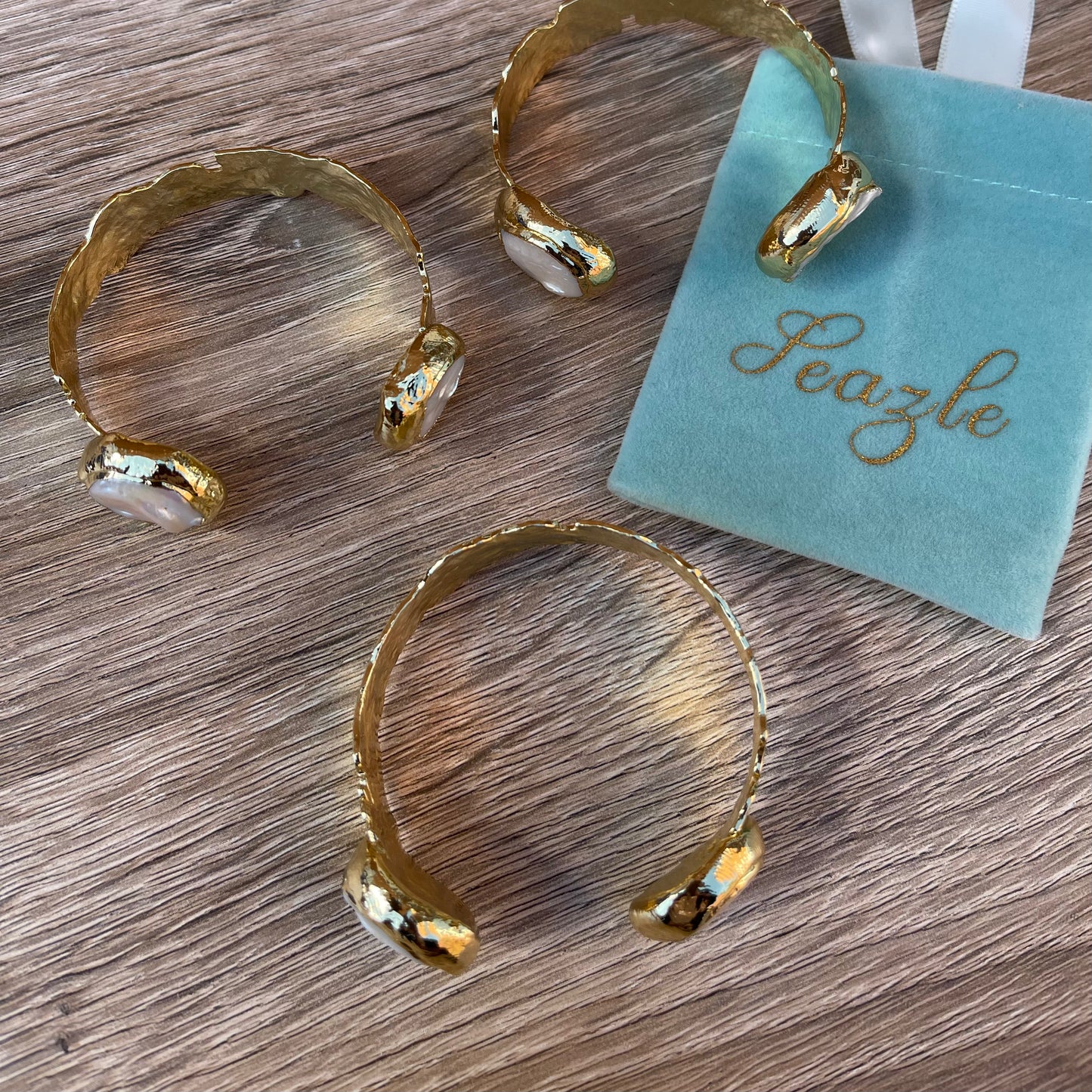 Adjustable Gold Pearl Cuff Bangle