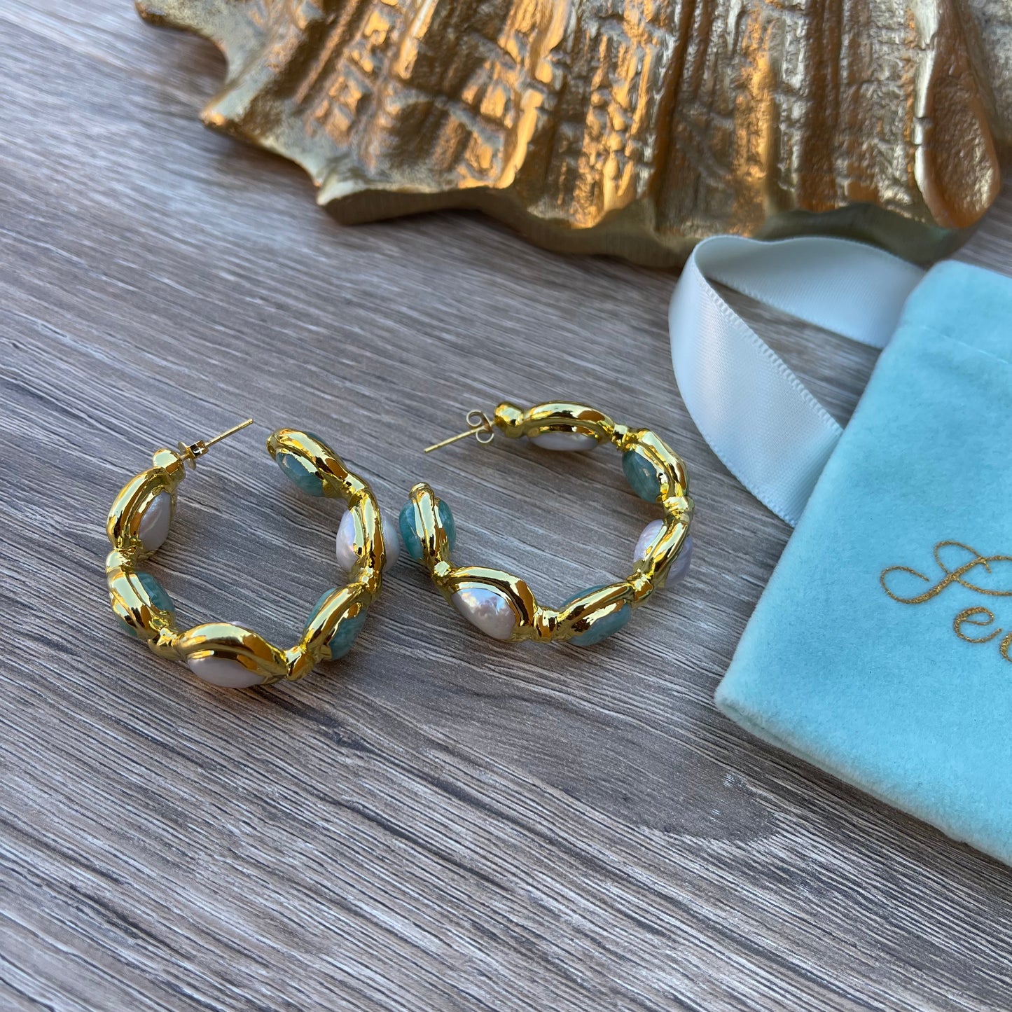 Gold Pearl Hoop Earrings