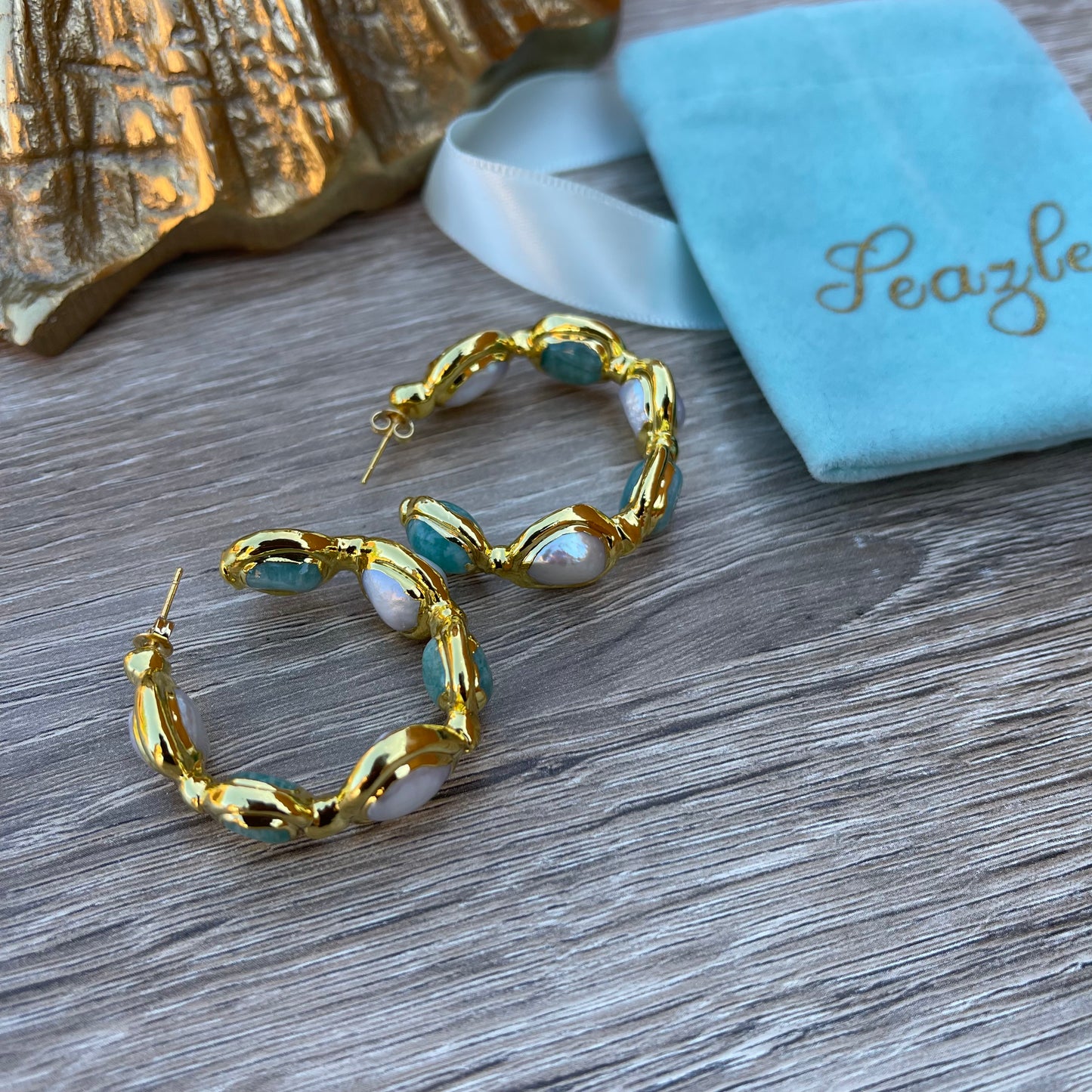 Gold Pearl Hoop Earrings