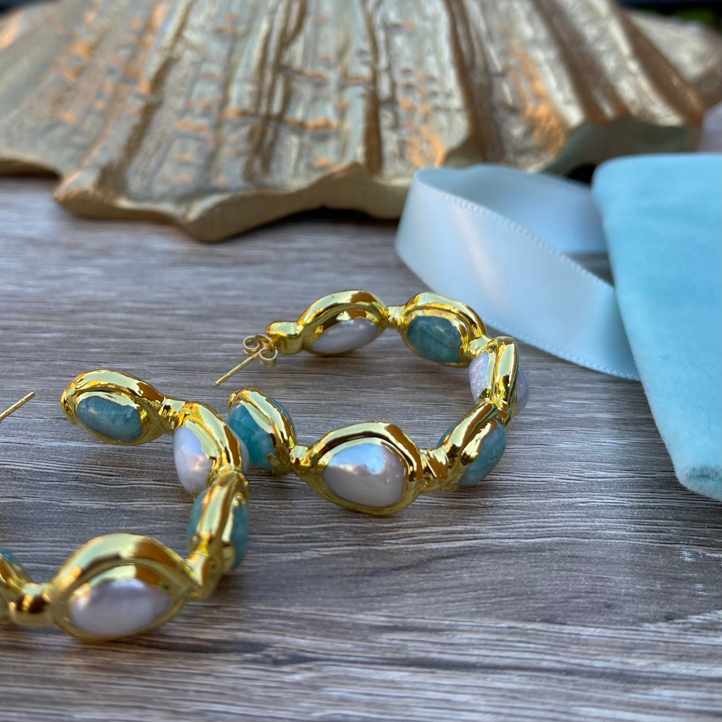 Gold Pearl Hoop Earrings