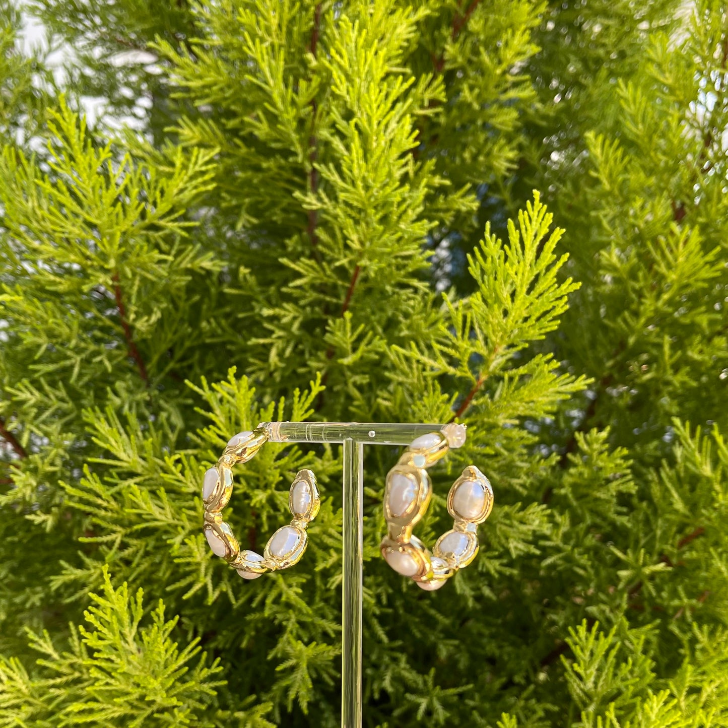 Gold Pearl Hoop Earrings