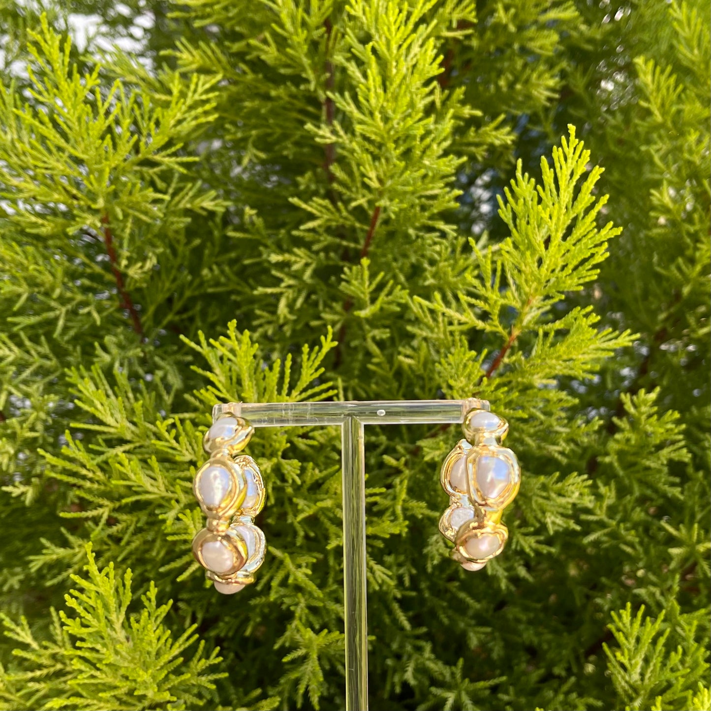Gold Pearl Hoop Earrings