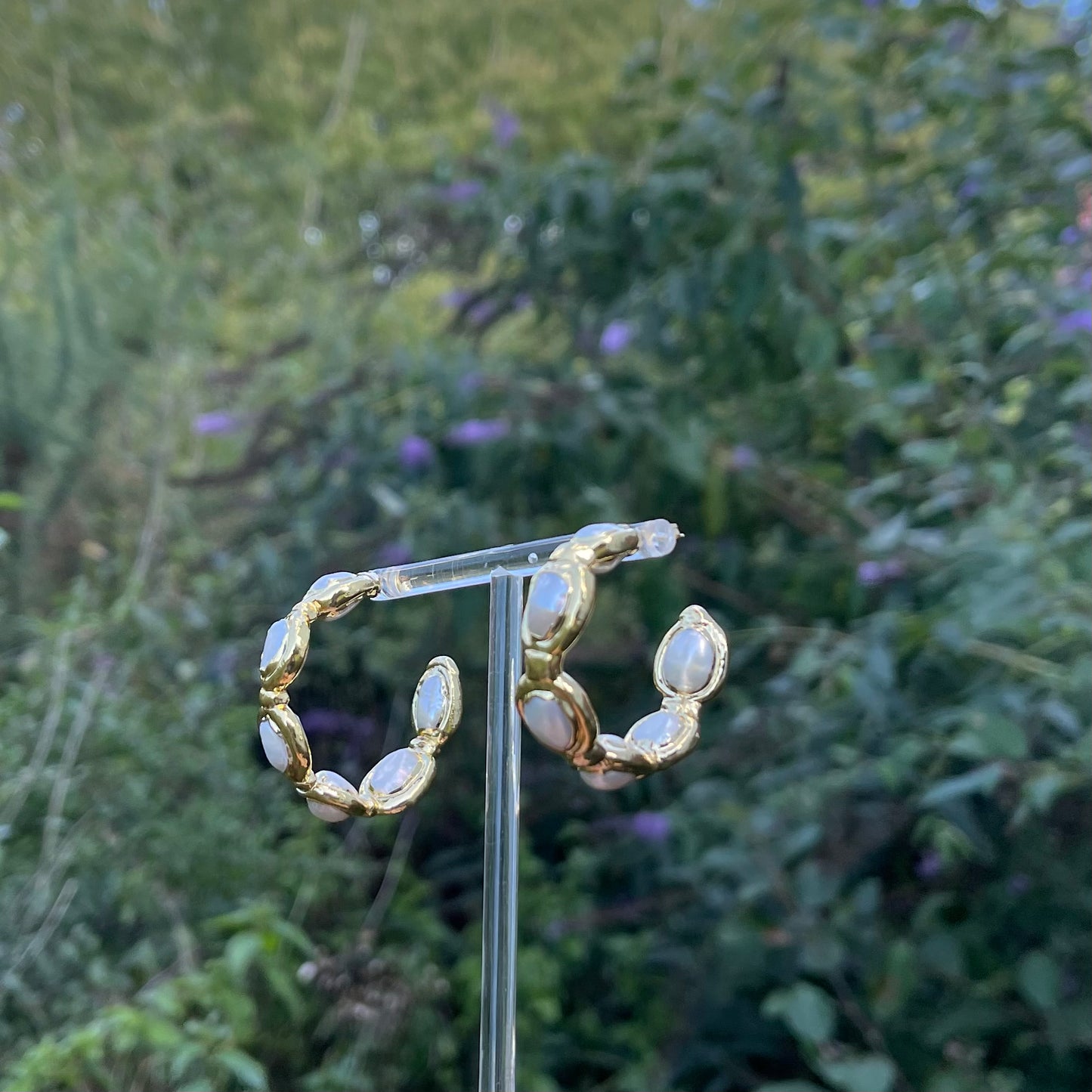 Gold Pearl Hoop Earrings