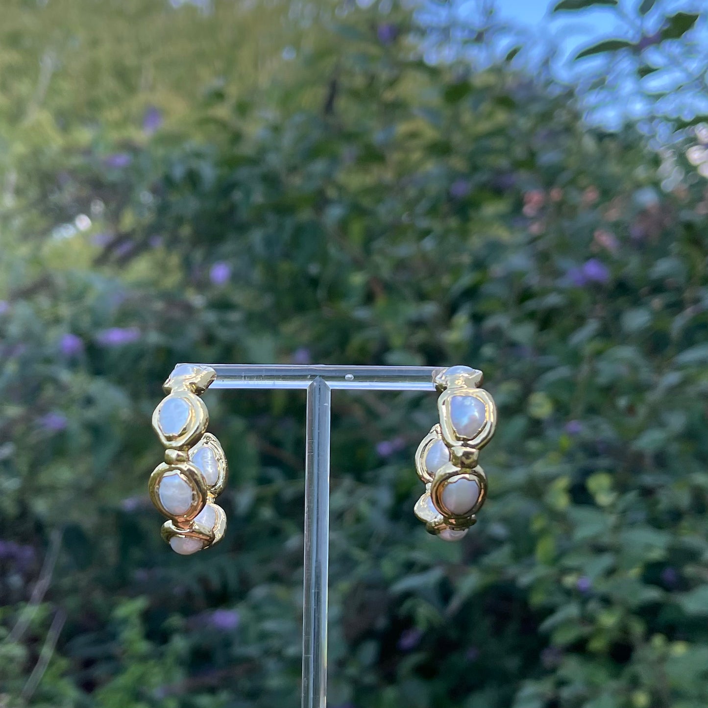 Gold Pearl Hoop Earrings