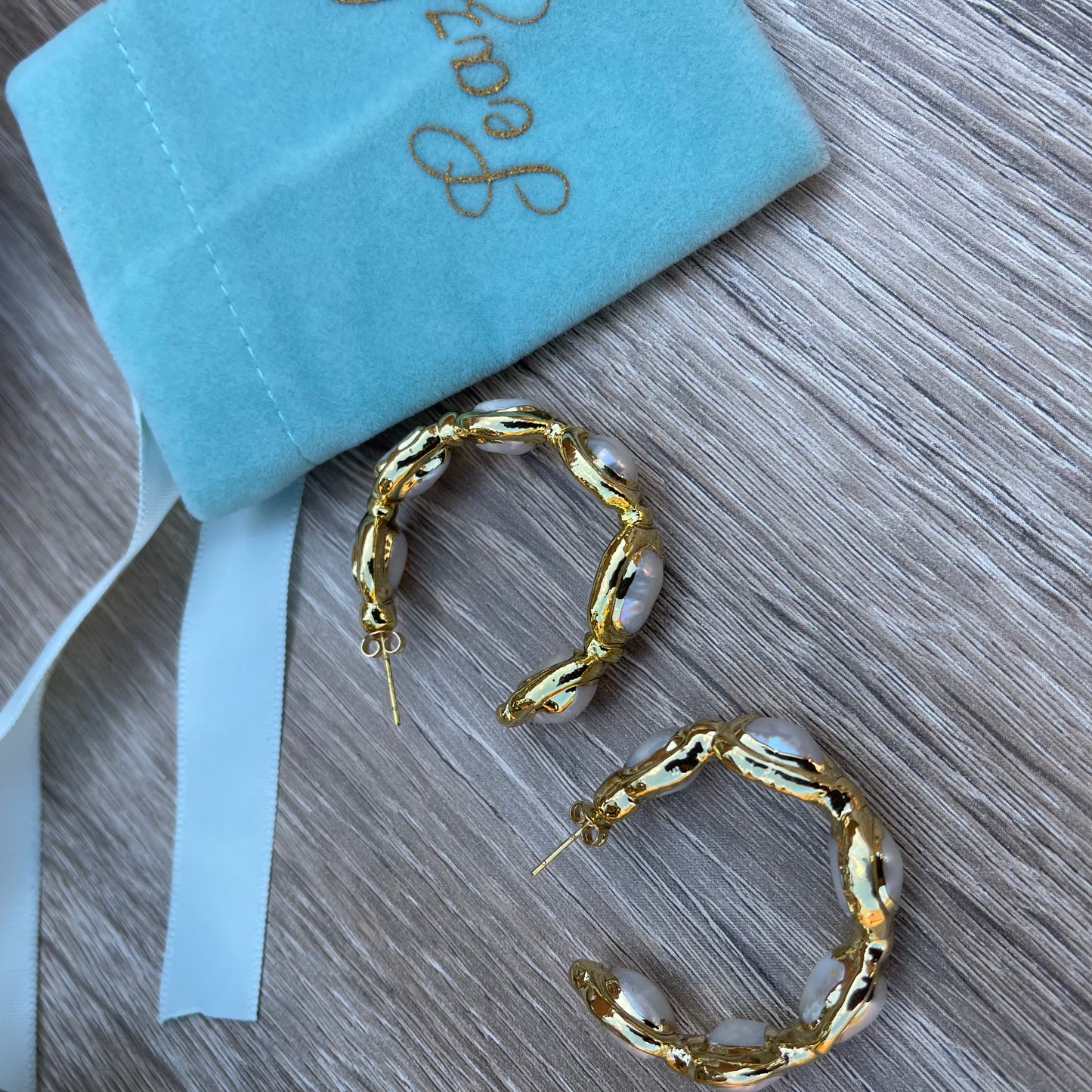 Gold Pearl Hoop Earrings