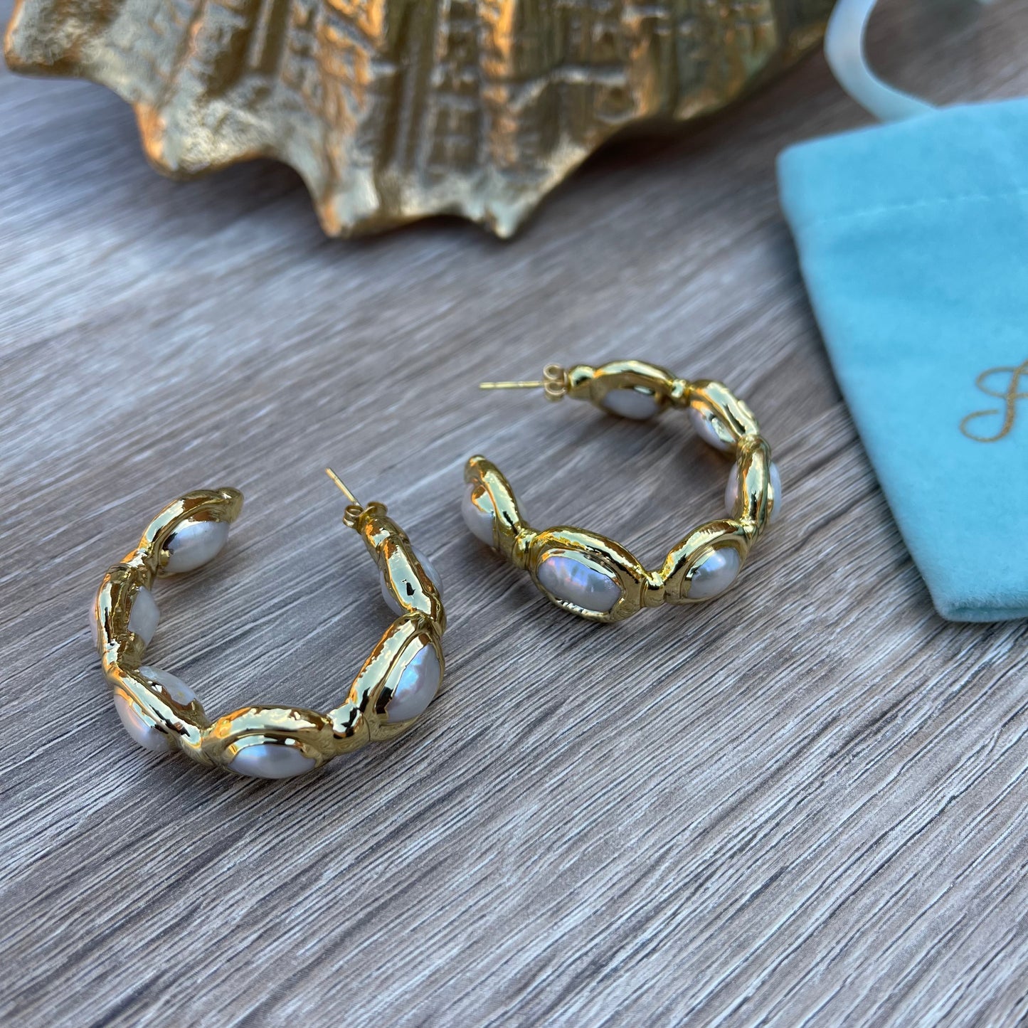 Gold Pearl Hoop Earrings