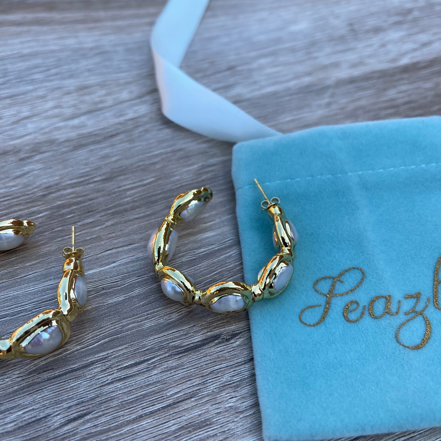 Gold Pearl Hoop Earrings