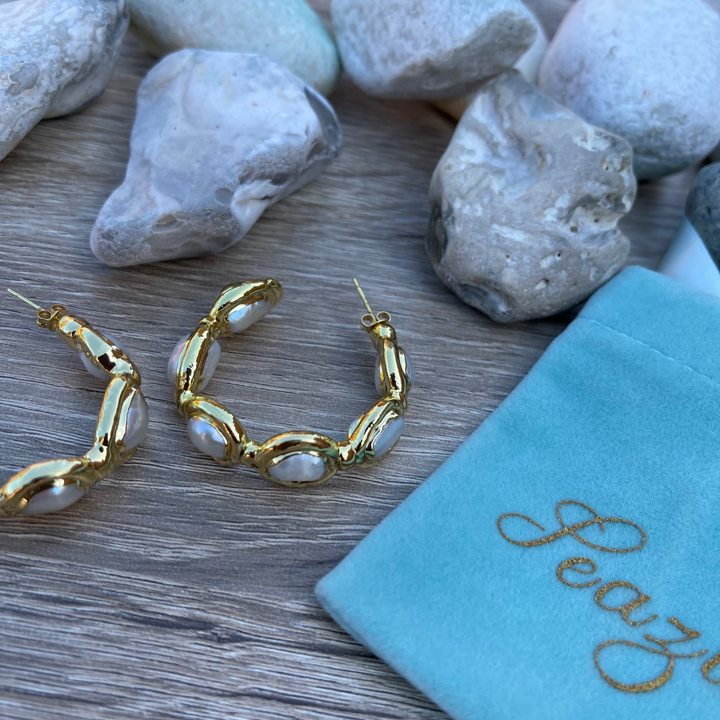 Gold Pearl Hoop Earrings