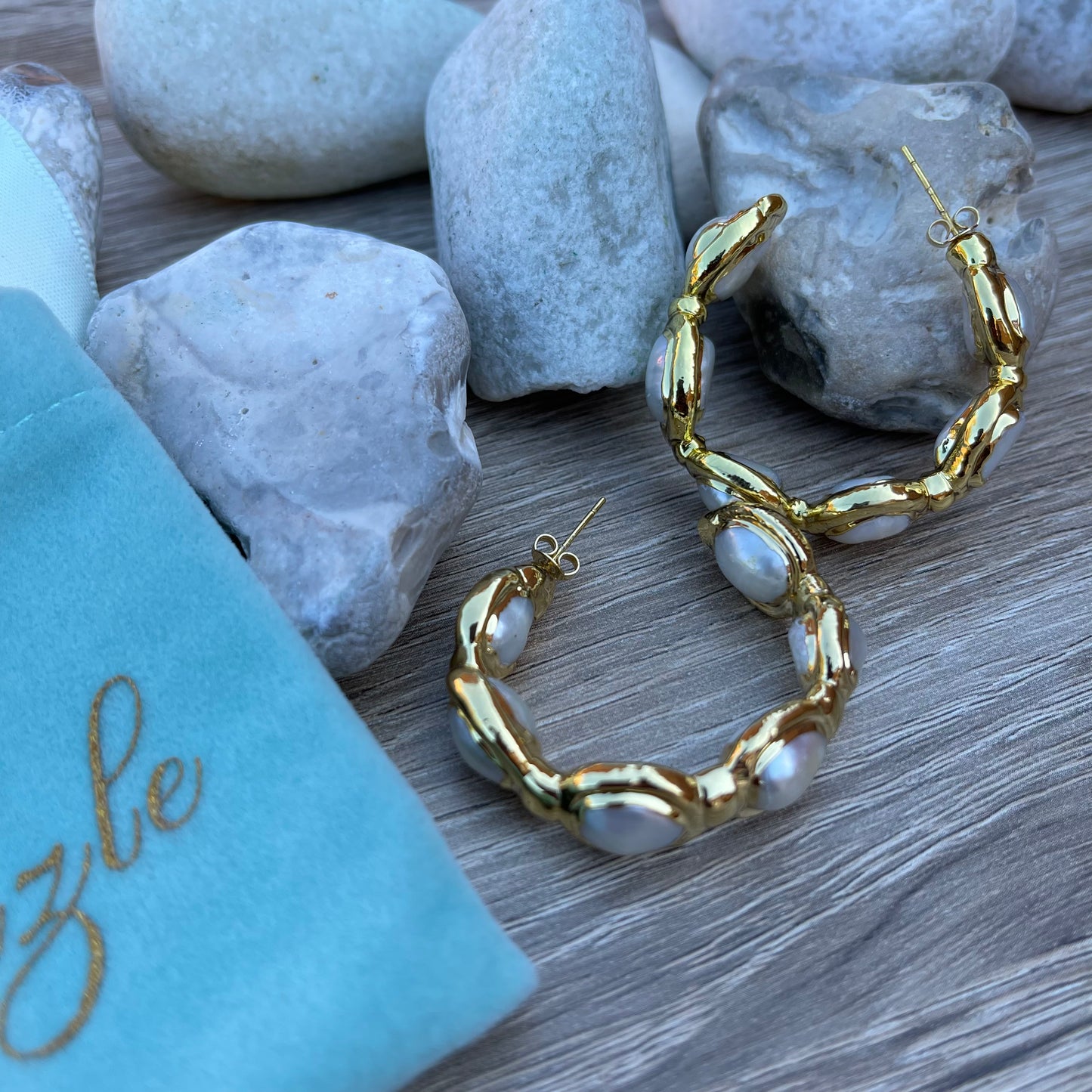Gold Pearl Hoop Earrings