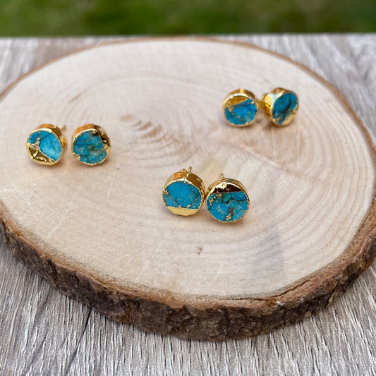 Round Minimalist Copper Turquoise Studs