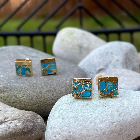 Minimalist Copper Turquoise Studs