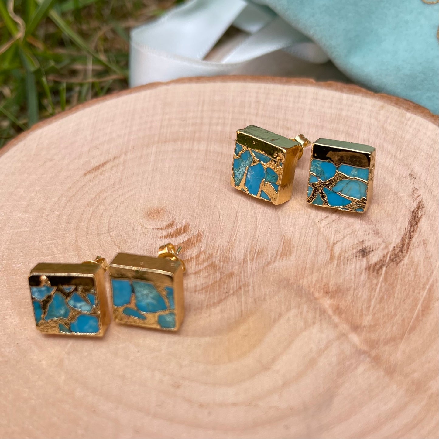 Minimalist Copper Turquoise Studs