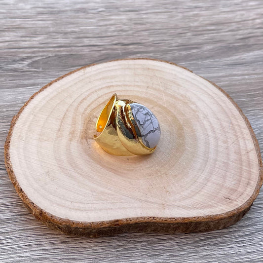 Statement White Turquoise Teardrop Gemstone Ring