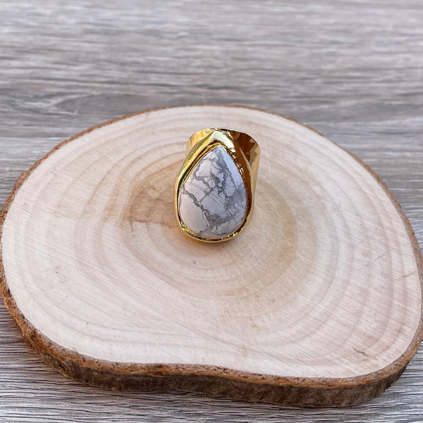 Statement White Turquoise Teardrop Gemstone Ring