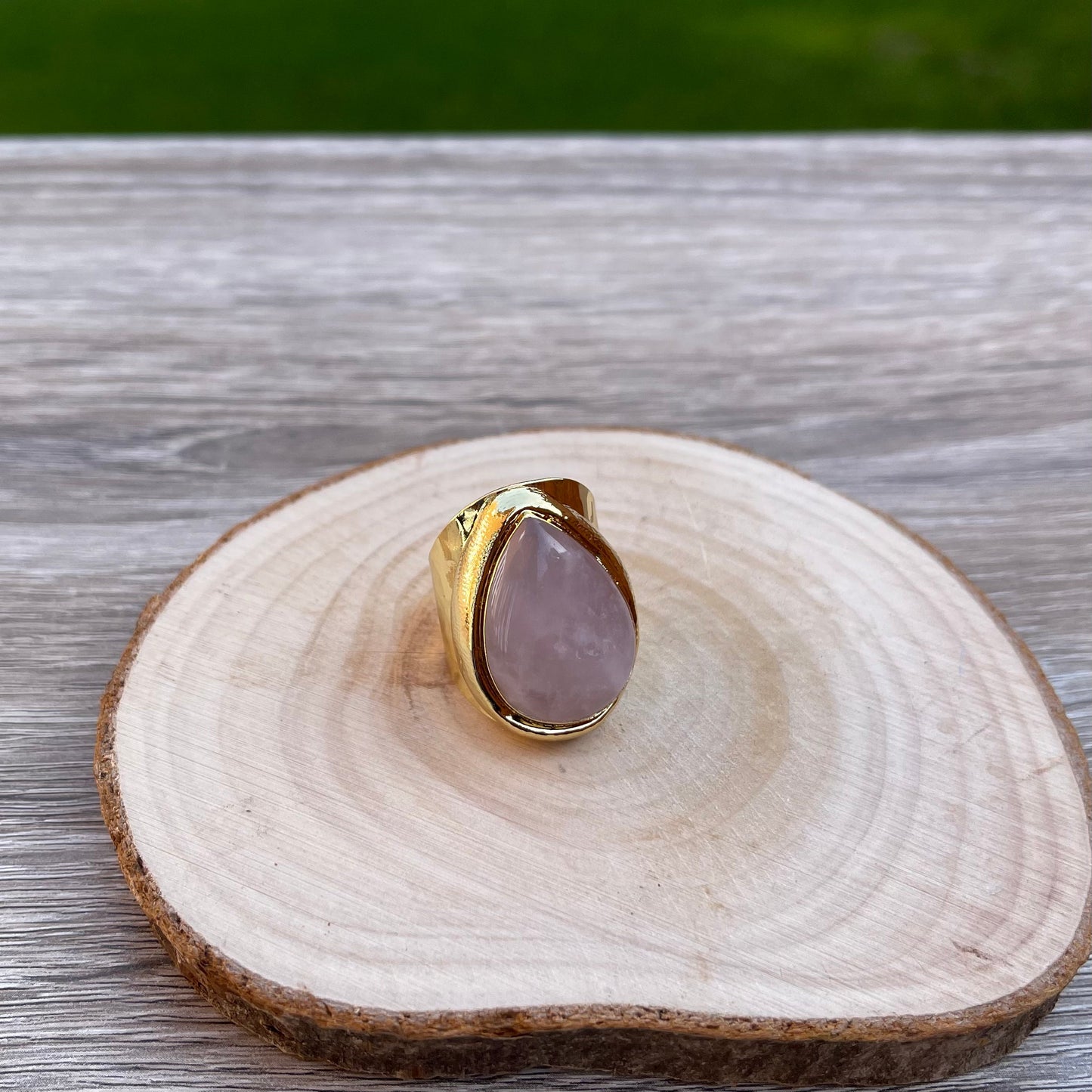 Statement Rose Quartz Teardrop Gemstone Ring