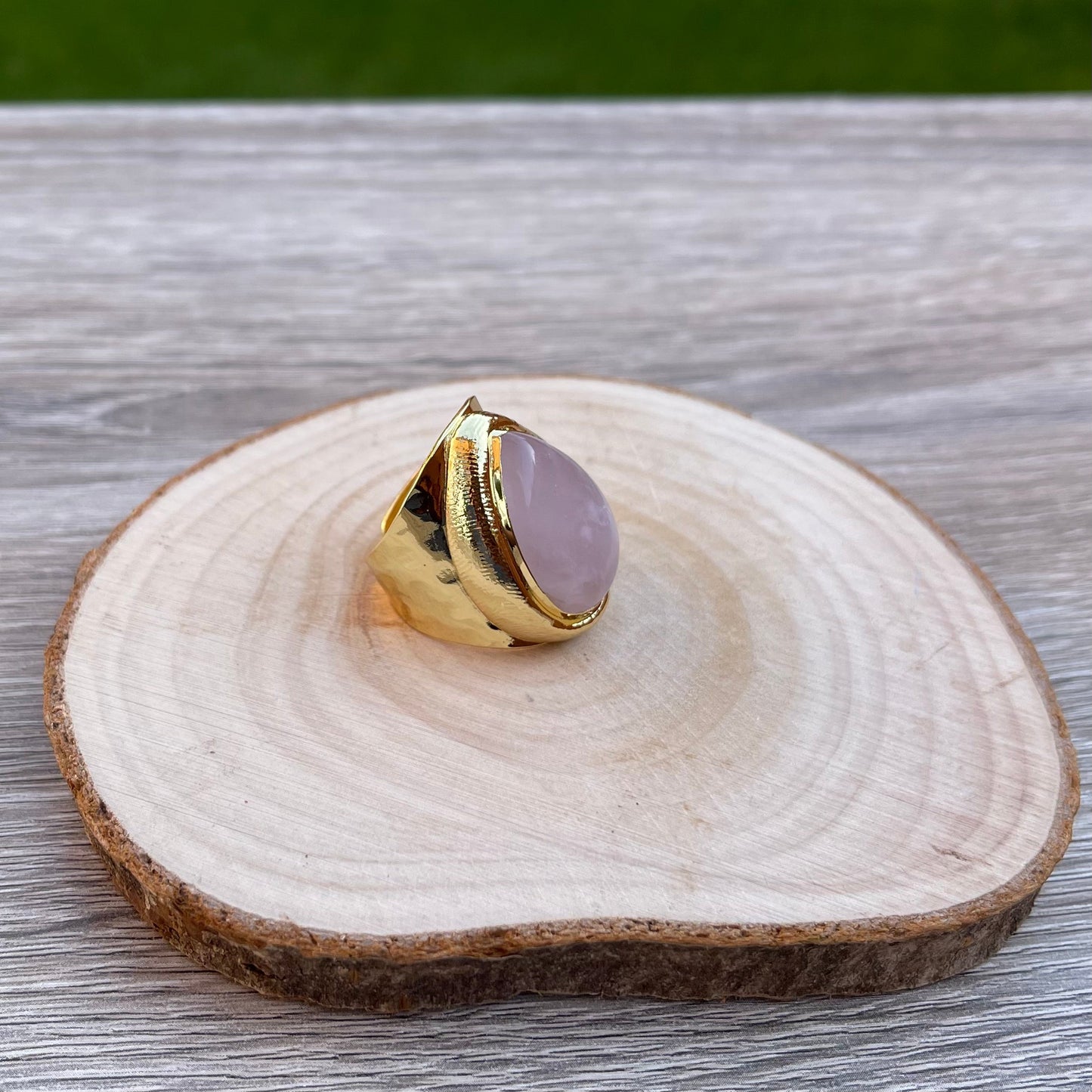 Statement Rose Quartz Teardrop Gemstone Ring