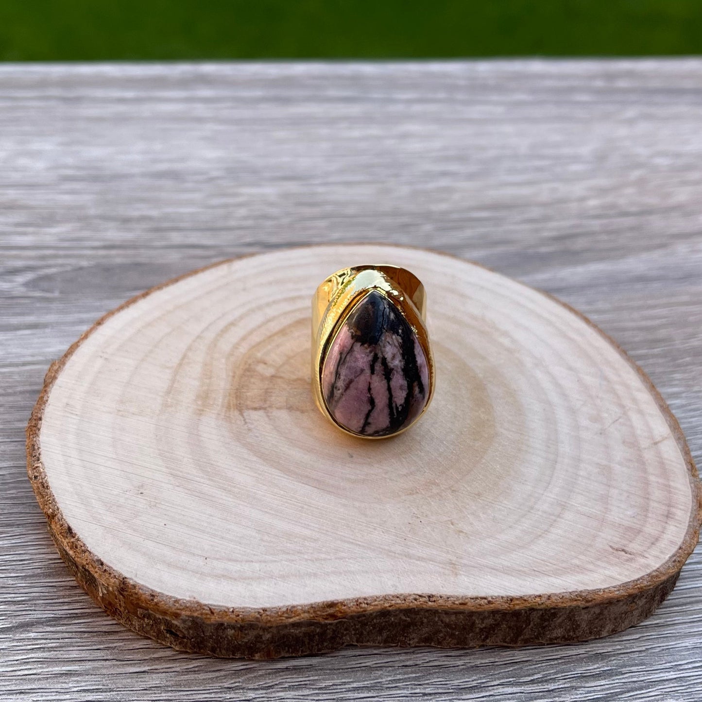 Statement Rhodonite Teardrop Gemstone Ring