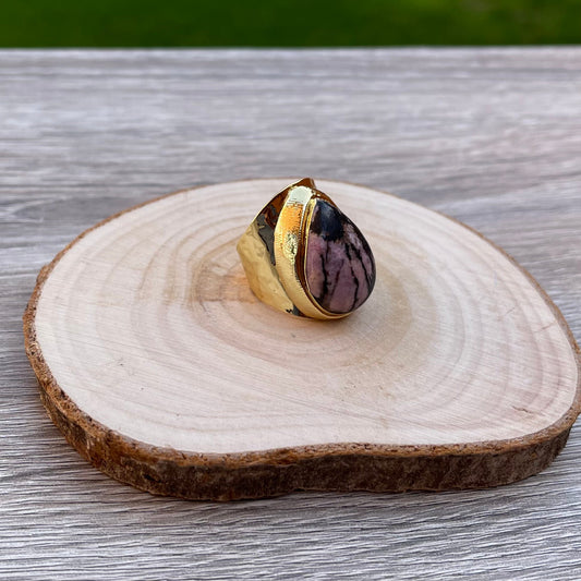 Statement Rhodonite Teardrop Gemstone Ring