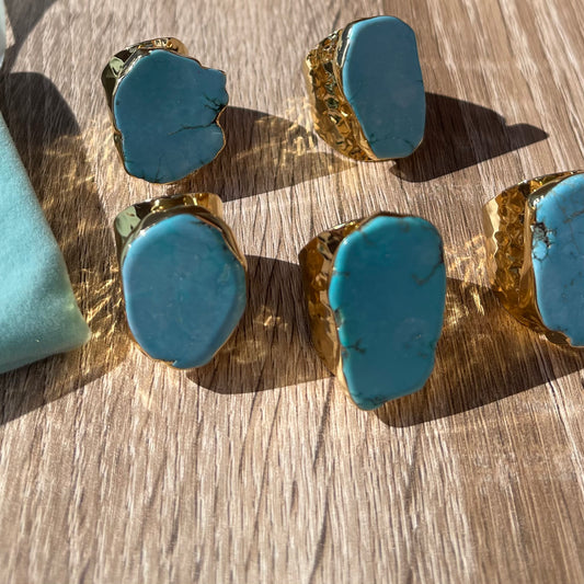 Statement Slab Turquoise Howlite and Gold Boho Ring