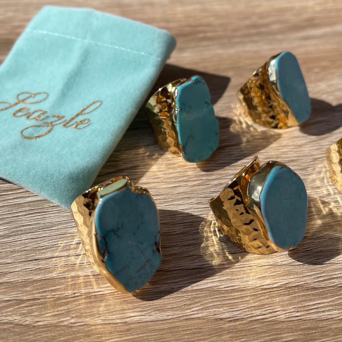 Statement Slab Turquoise Howlite and Gold Boho Ring