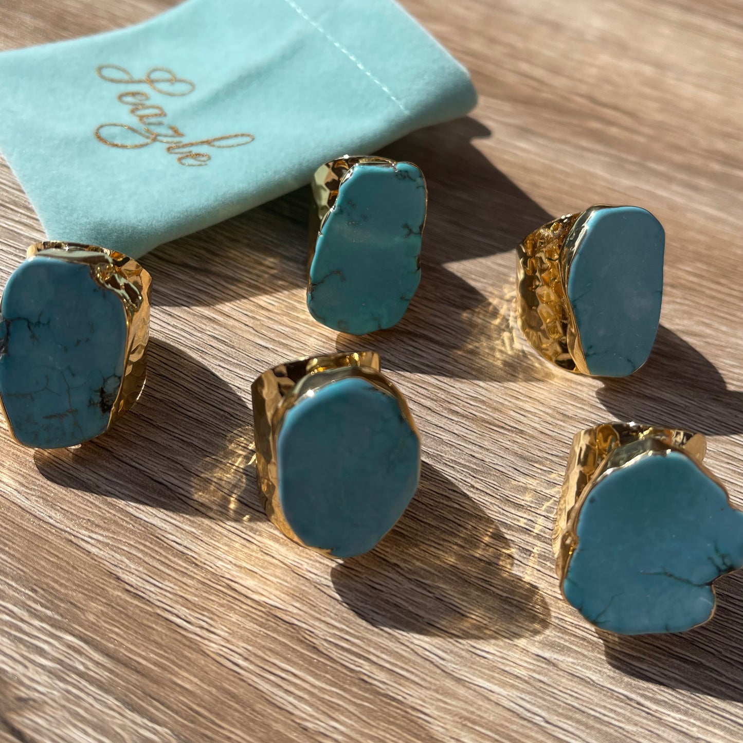 Statement Slab Turquoise Howlite and Gold Boho Ring