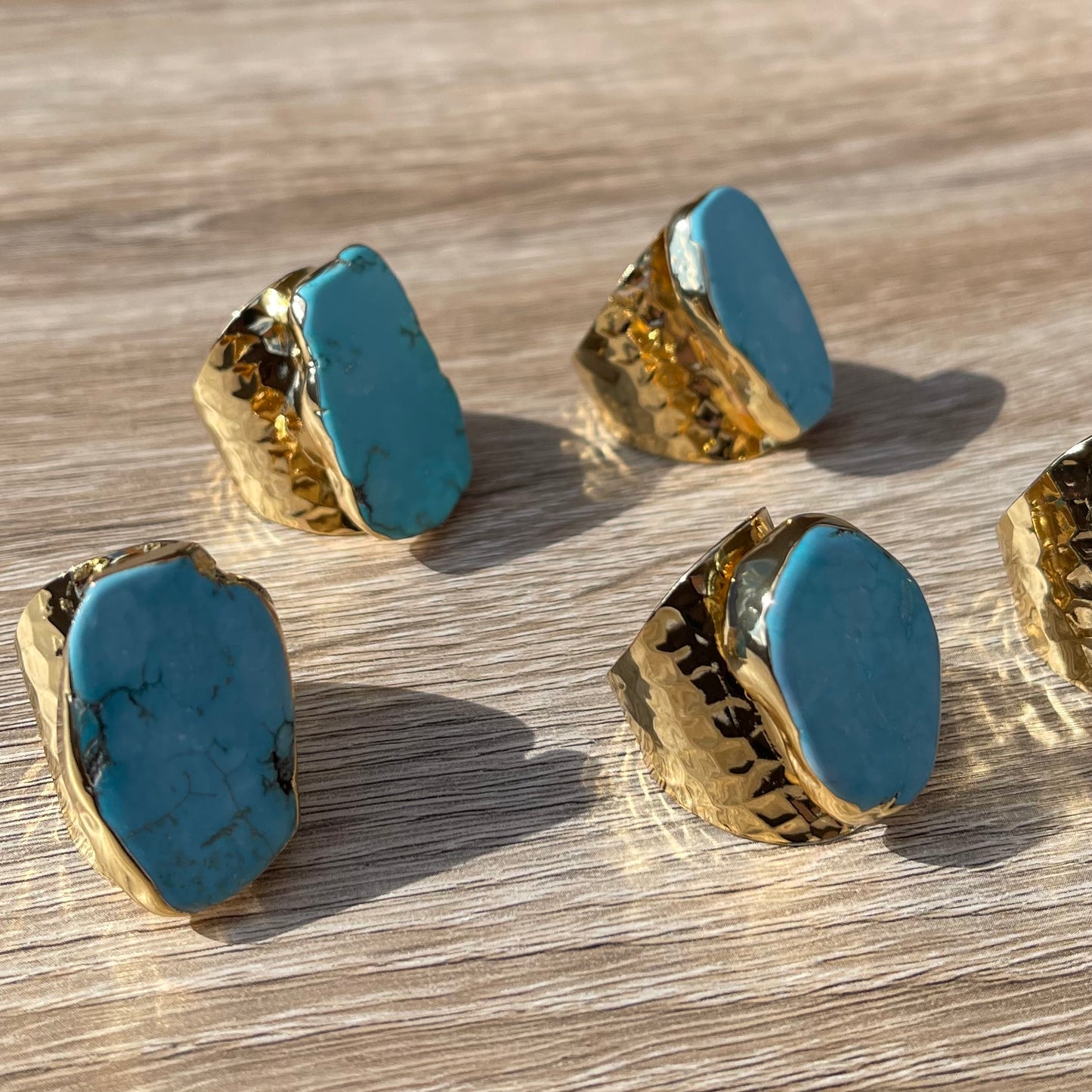 Statement Slab Turquoise Howlite and Gold Boho Ring