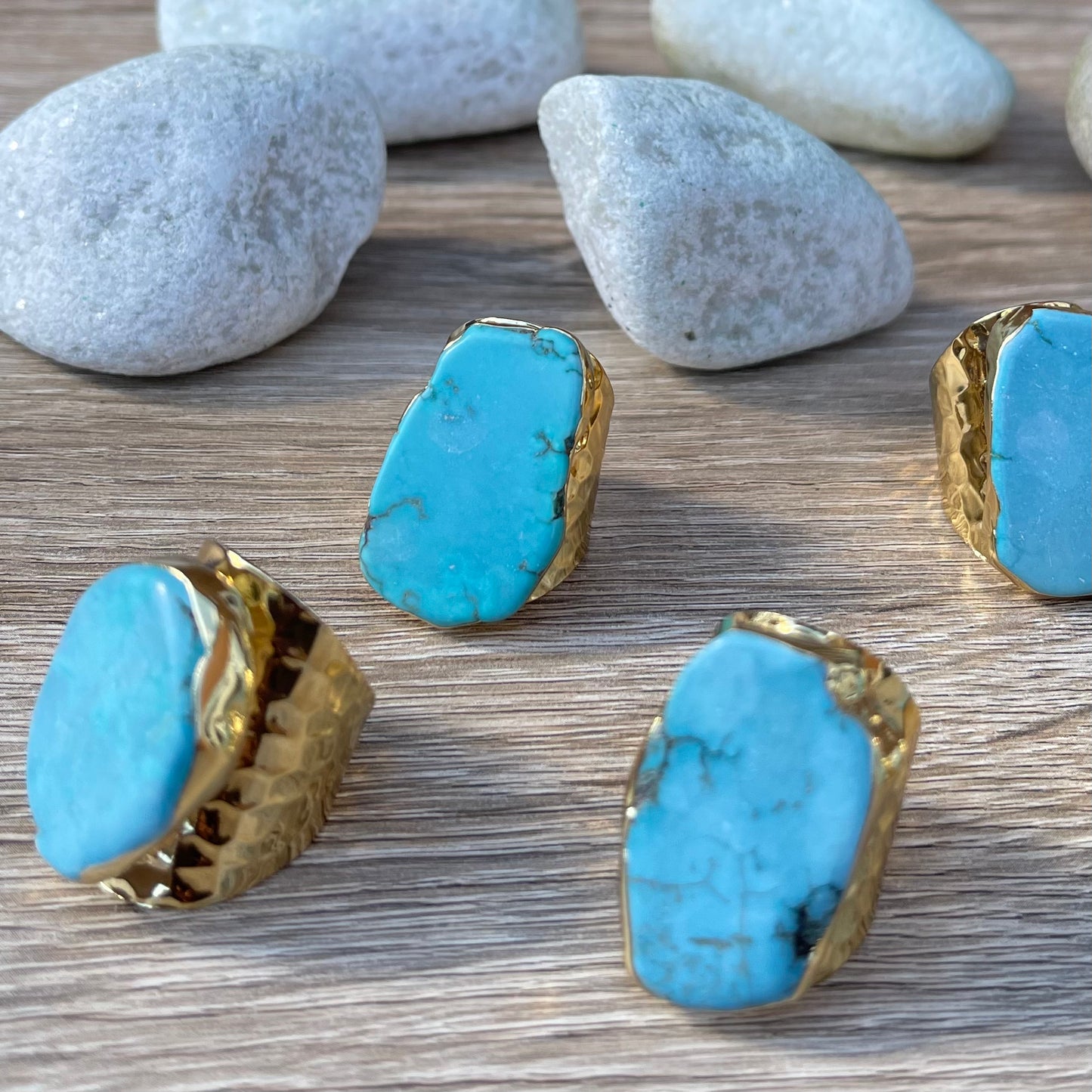 Statement Slab Turquoise Howlite and Gold Boho Ring