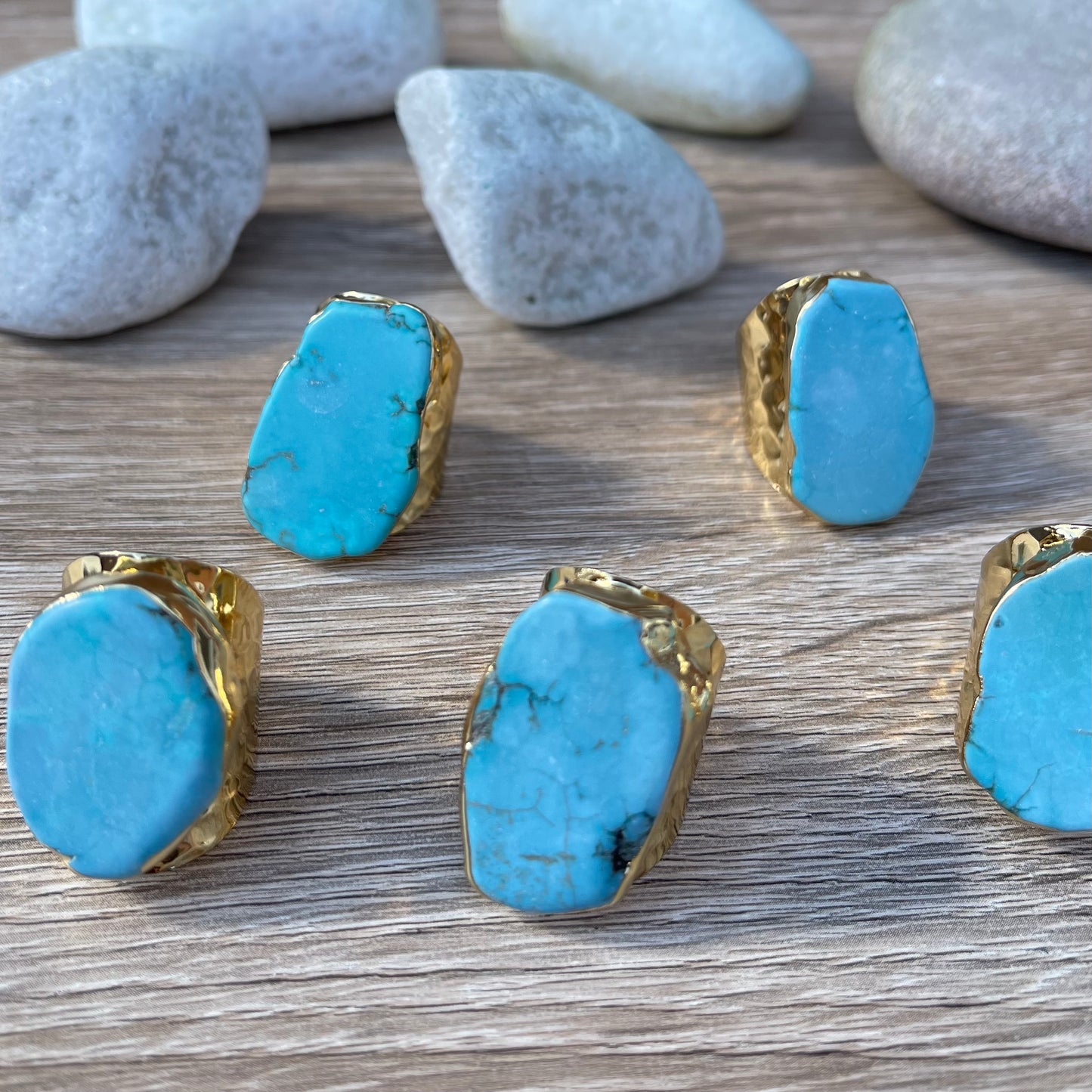 Statement Slab Turquoise Howlite and Gold Boho Ring