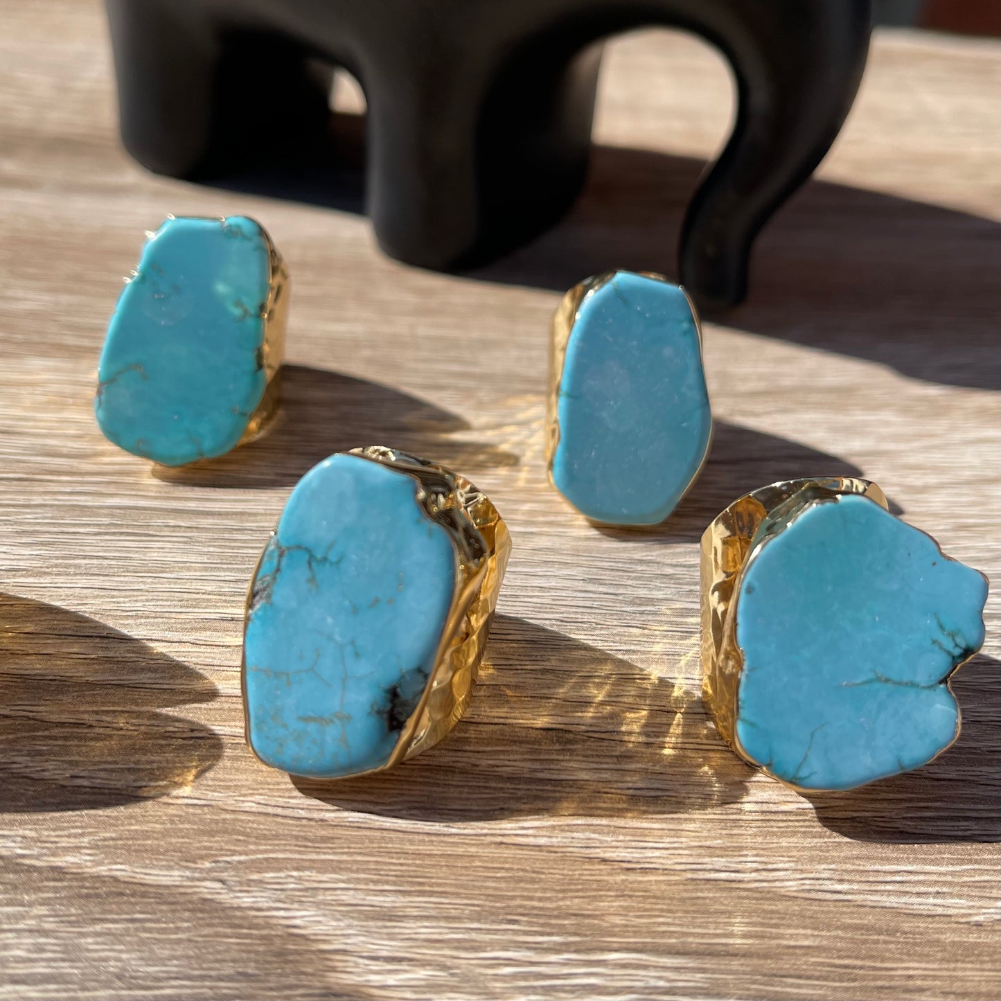 Statement Slab Turquoise Howlite and Gold Boho Ring
