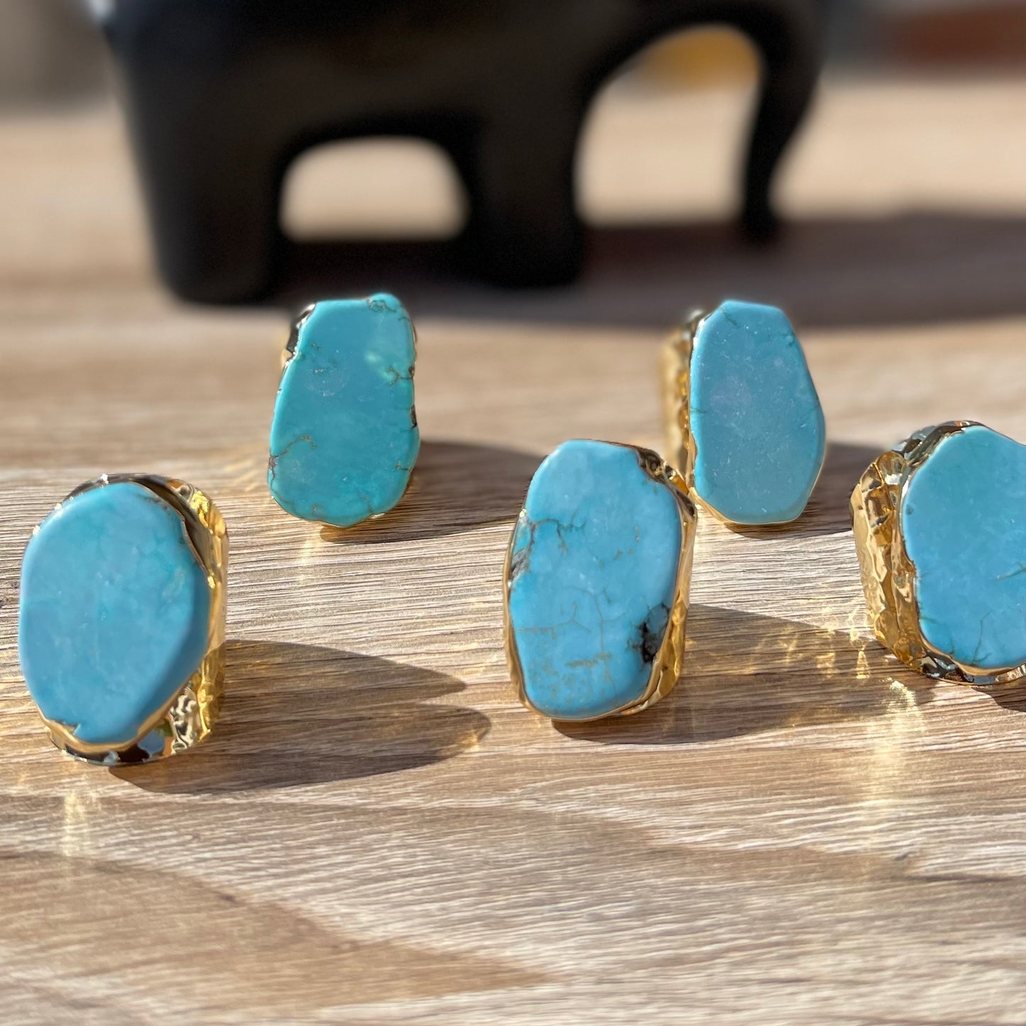 Statement Slab Turquoise Howlite and Gold Boho Ring