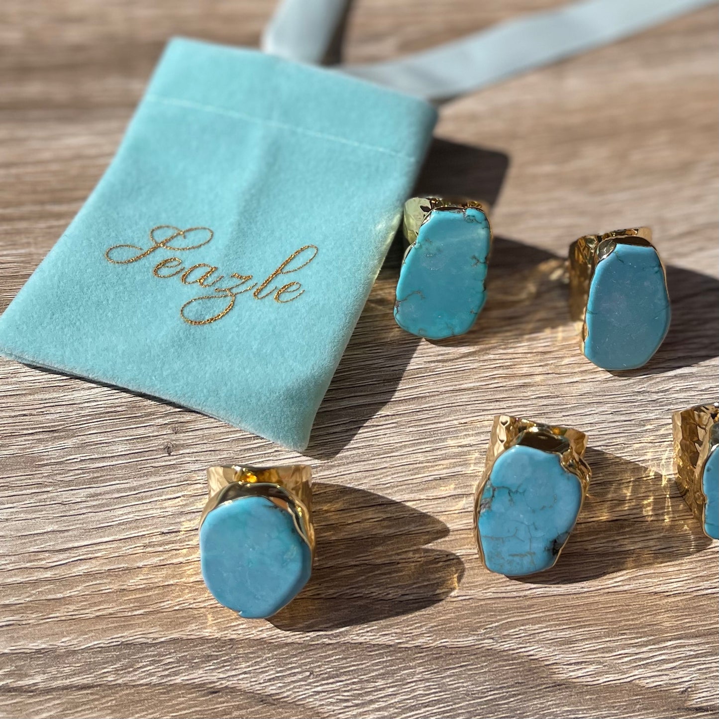 Statement Slab Turquoise Howlite and Gold Boho Ring