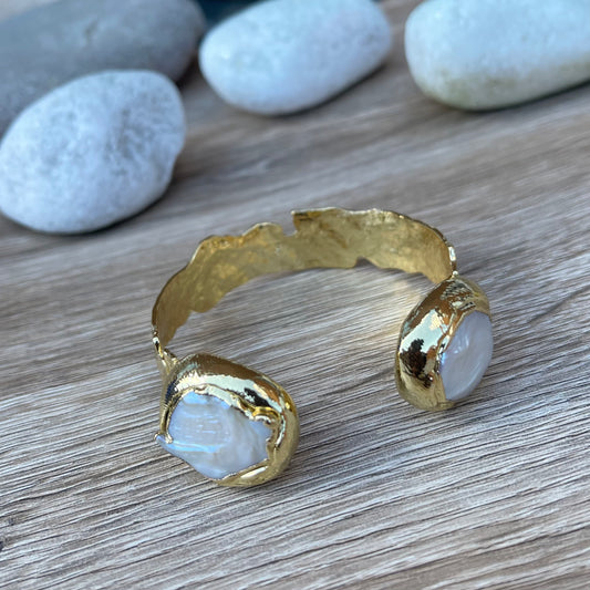 Adjustable Gold Pearl Cuff Bangle
