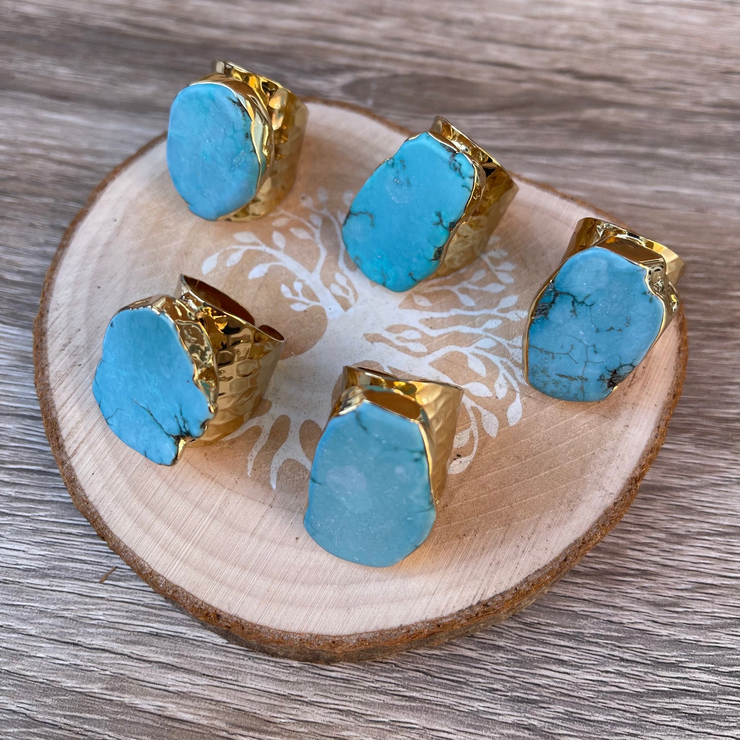 Statement Slab Turquoise Howlite and Gold Boho Ring