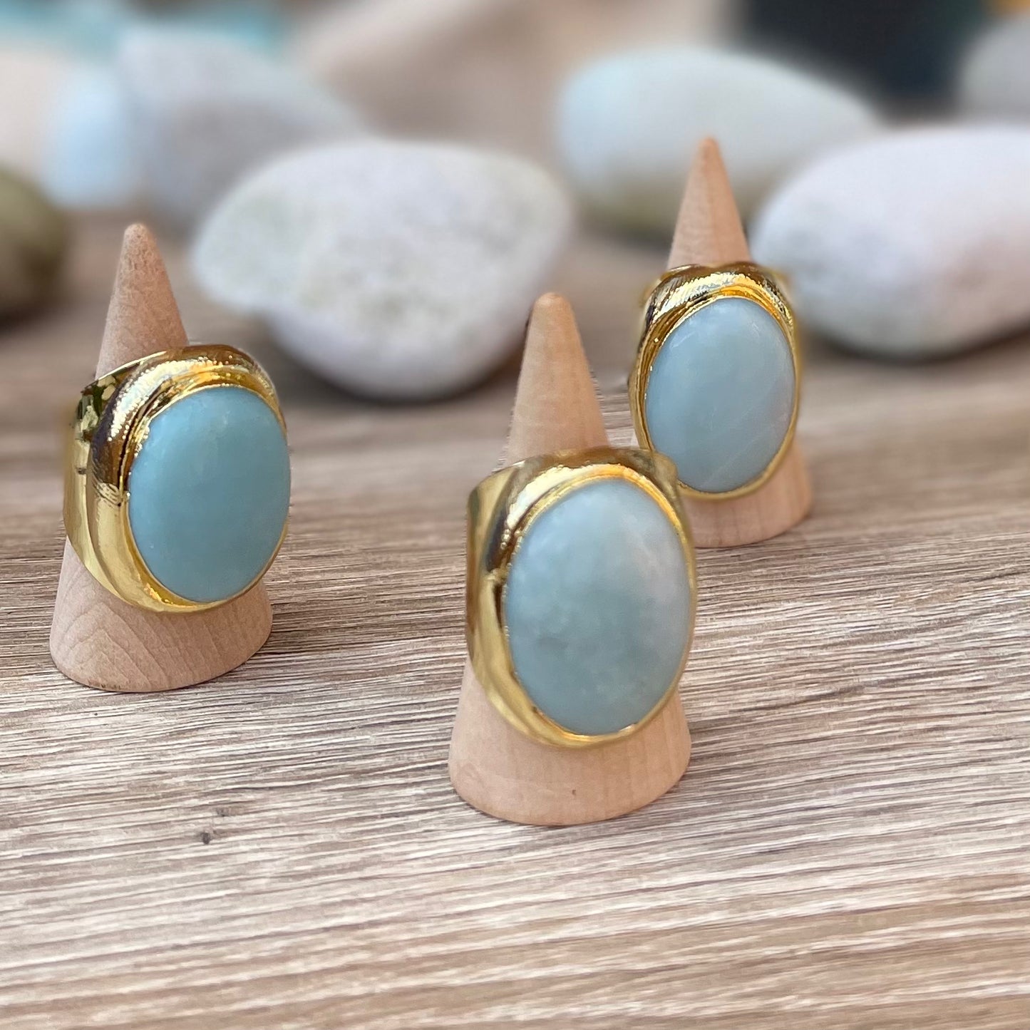 Statement Aqua Green Natural Amazonite and Gold Boho Ring