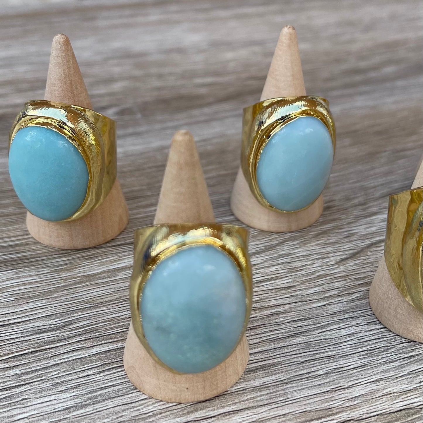 Statement Aqua Green Natural Amazonite and Gold Boho Ring