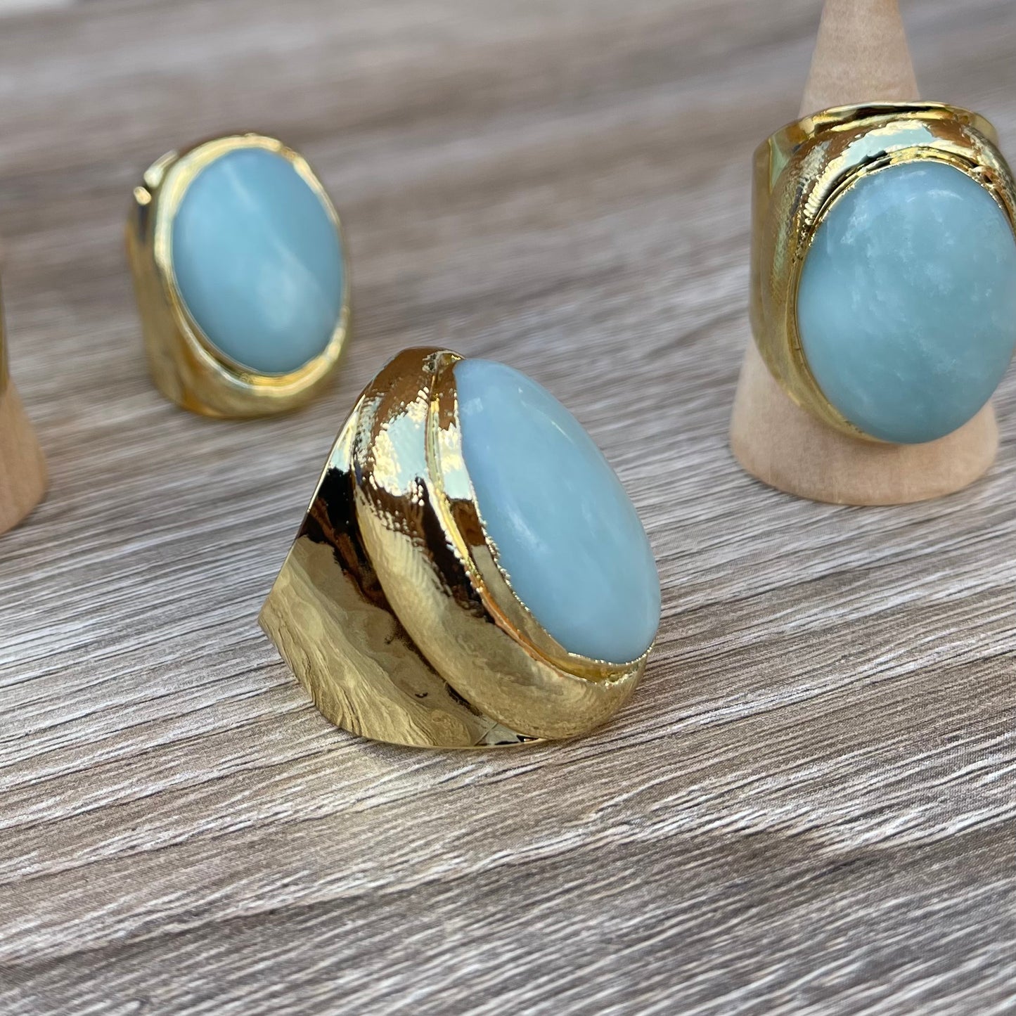 Statement Aqua Green Natural Amazonite and Gold Boho Ring