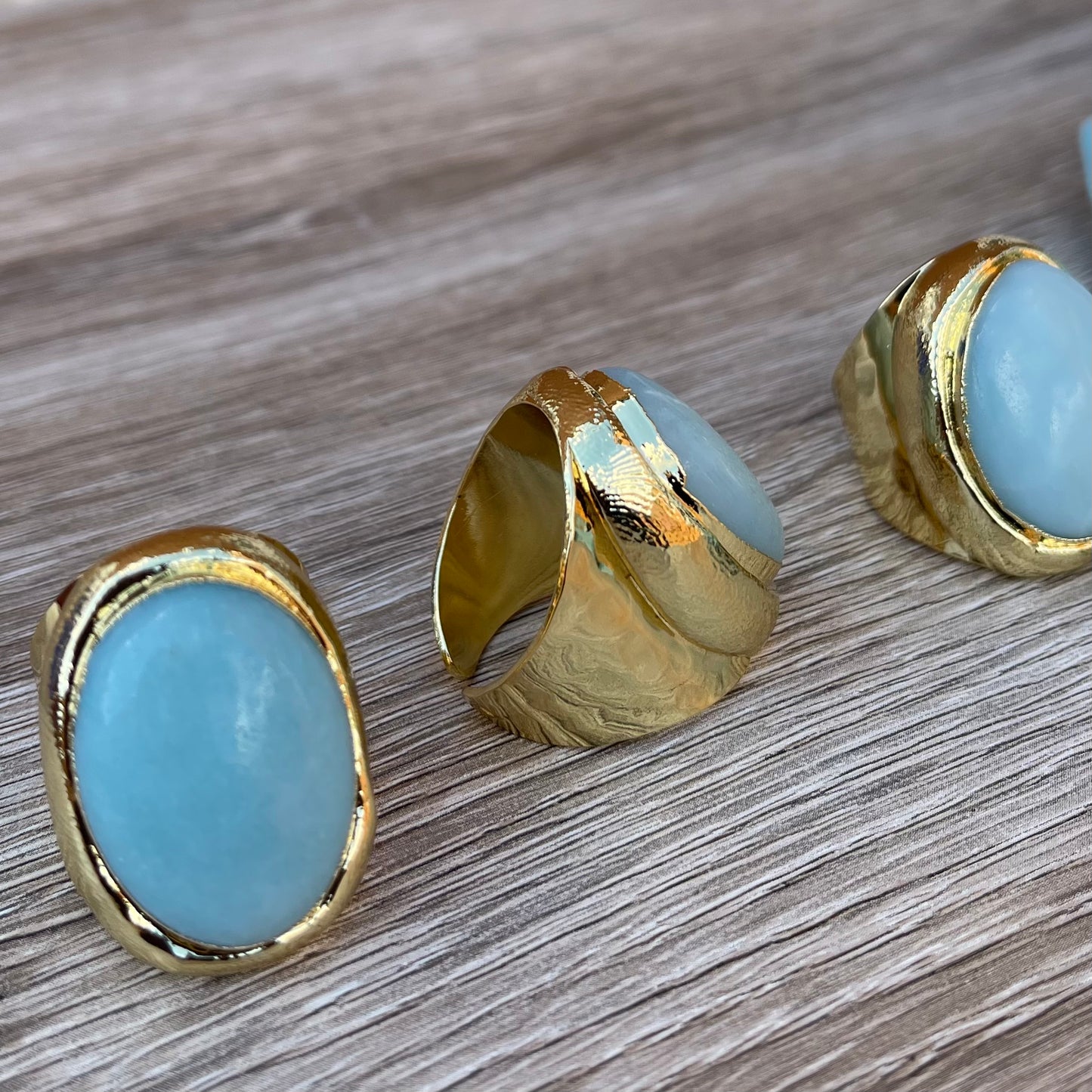 Statement Aqua Green Natural Amazonite and Gold Boho Ring