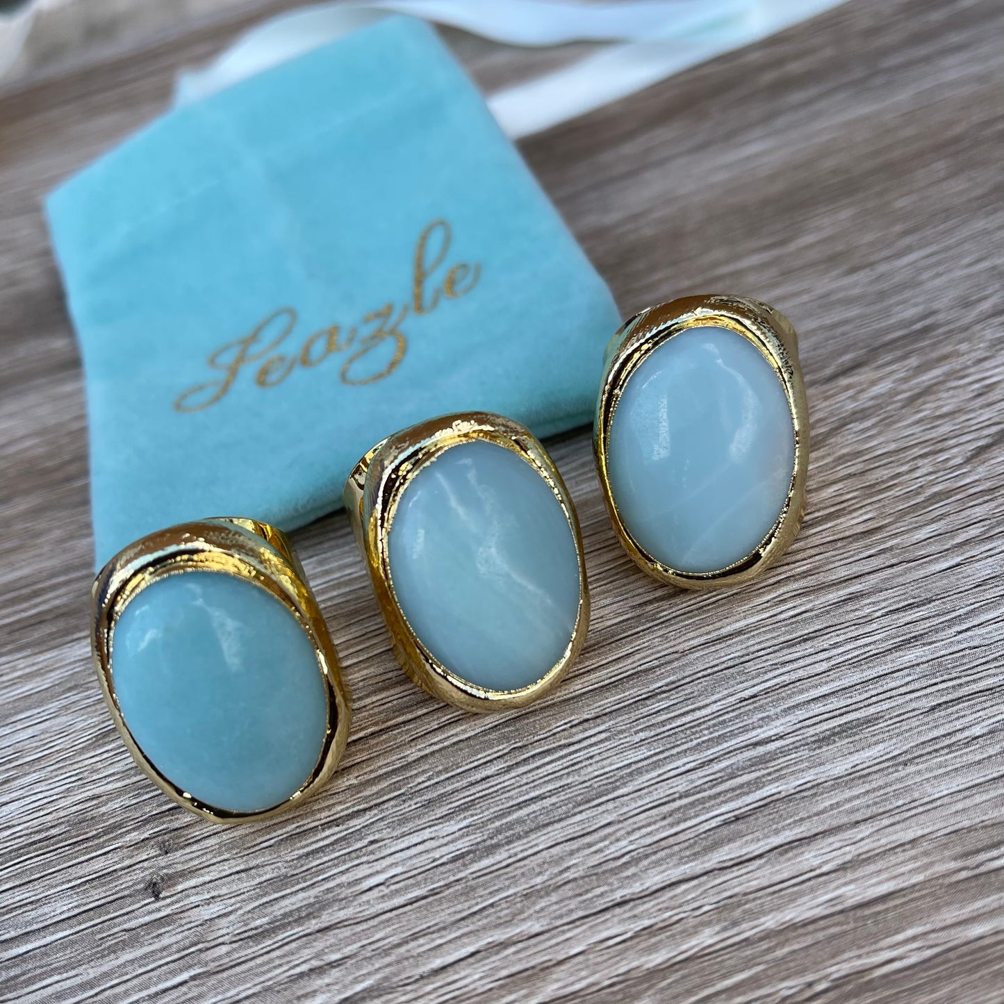 Statement Aqua Green Natural Amazonite and Gold Boho Ring