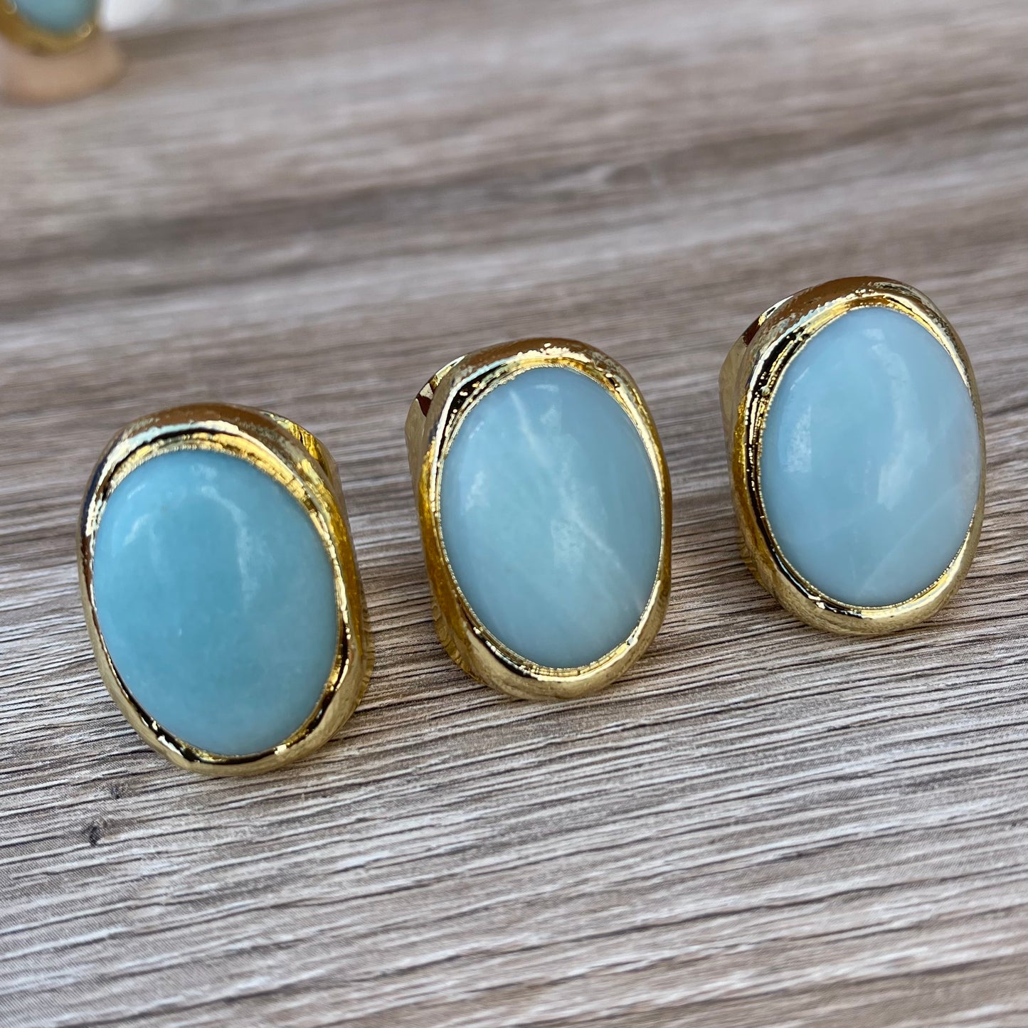 Statement Aqua Green Natural Amazonite and Gold Boho Ring