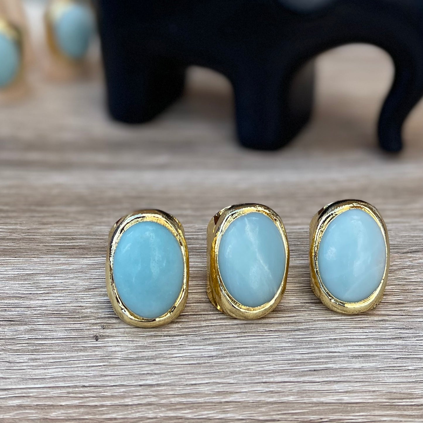 Statement Aqua Green Natural Amazonite and Gold Boho Ring