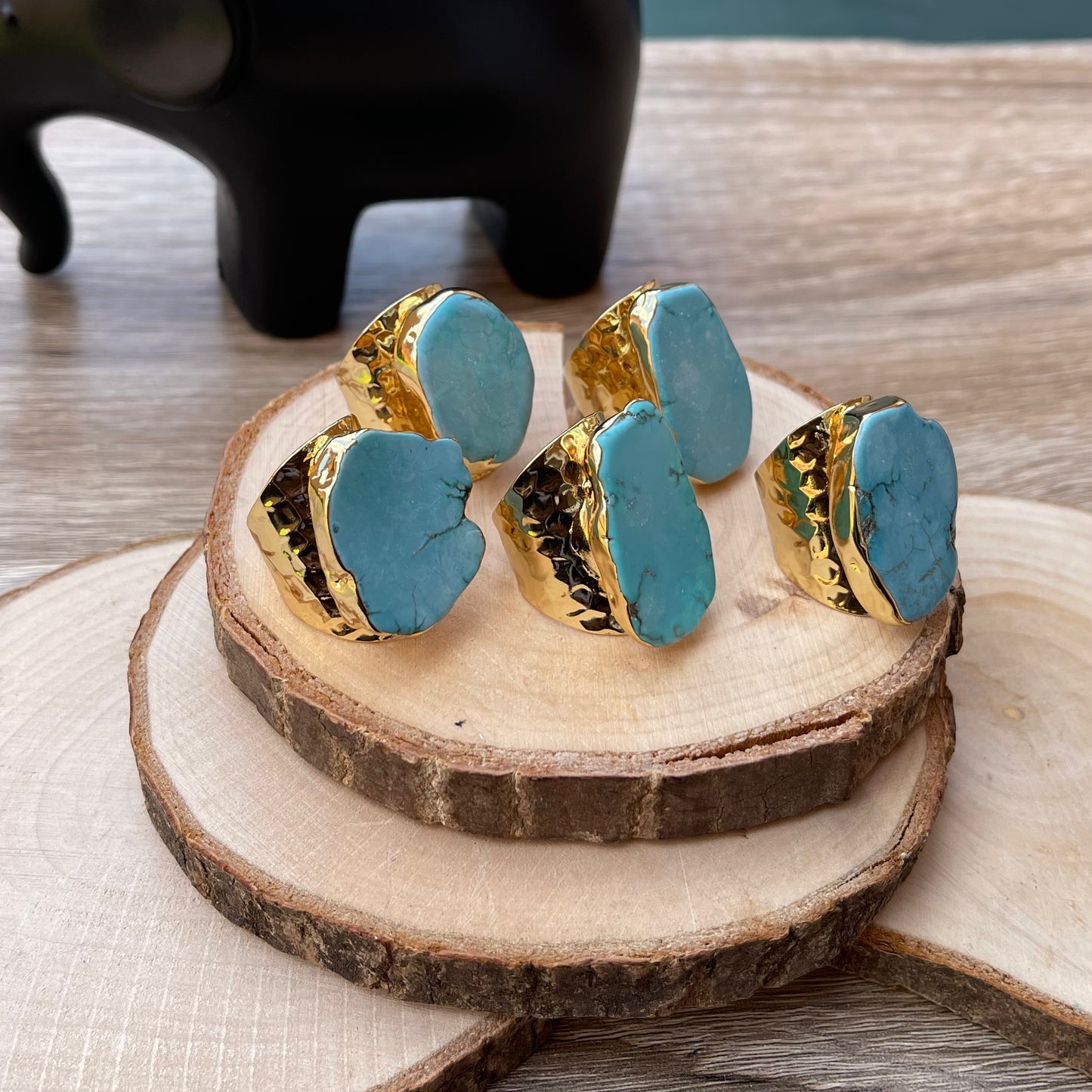 Statement Slab Turquoise Howlite and Gold Boho Ring