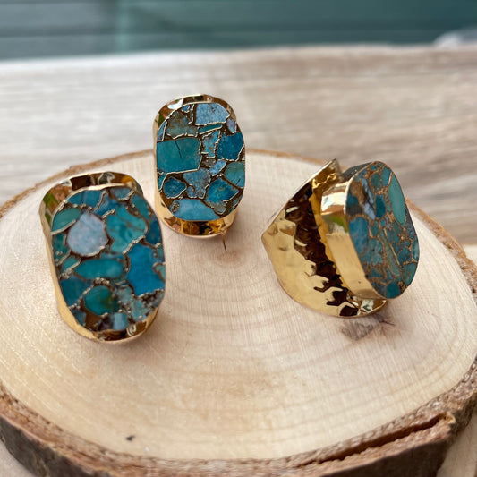 Hammered Copper Turquoise Slab Ring